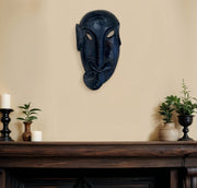 10" Black Solid Wood Decorative Mask Tabletop Sculpture-Sculptures-DECOROLALA