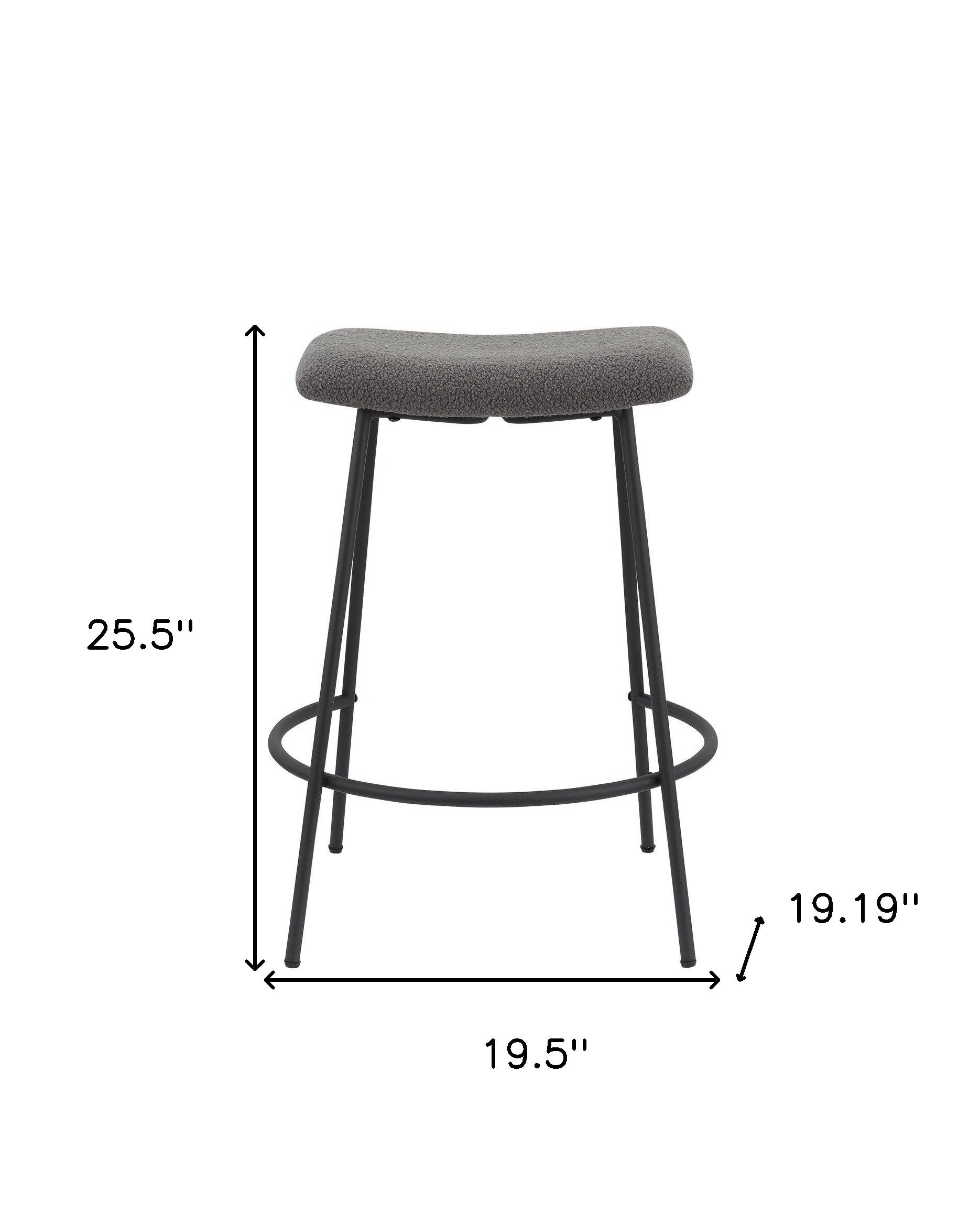 Set of Two 26" Gray and Black Fabric and Metal Backless Counter Height Bar Chairs-4