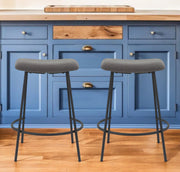Set of Two 26" Gray and Black Fabric and Metal Backless Counter Height Bar Chairs-0
