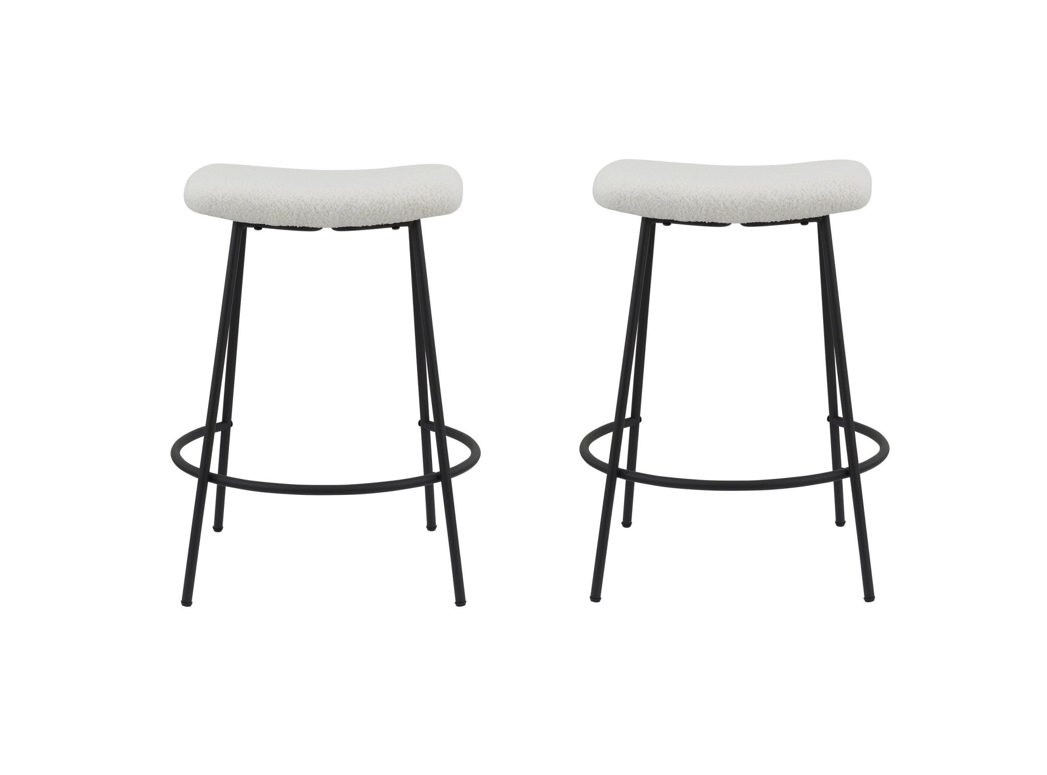 Set of Two 26" White and Black Fabric and Metal Backless Counter Height Bar Chairs-1