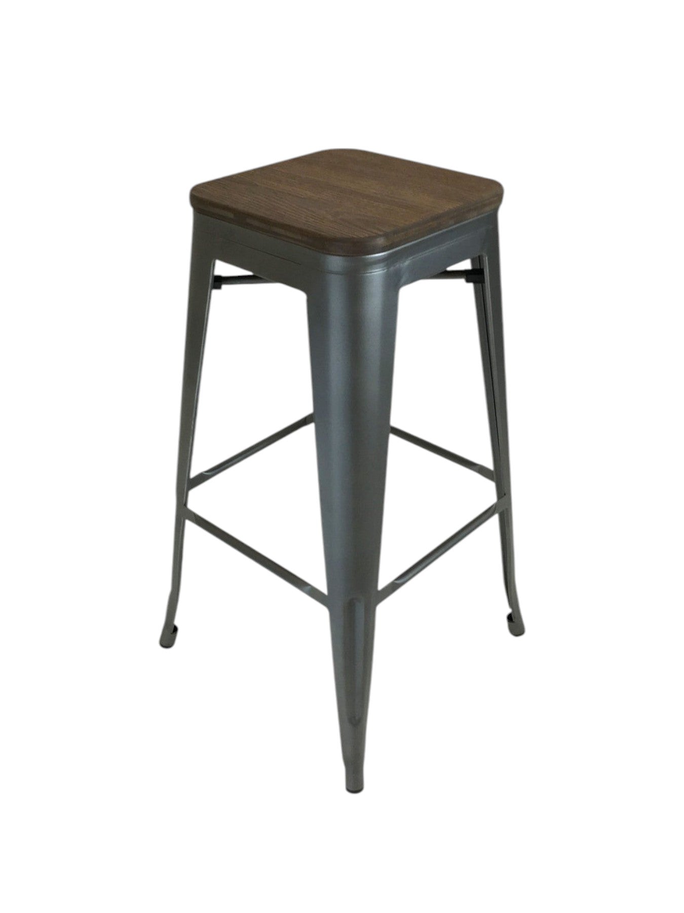 Set of Four 26" Brown and Gunmetal Solid Wood and Metal Backless Counter Height Bar Chairs-2