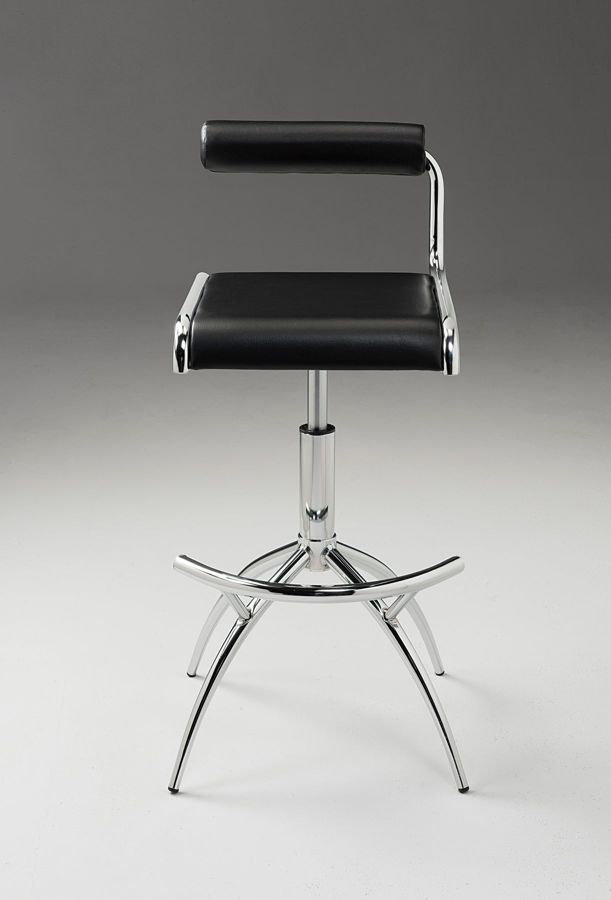 Set of Two Black and Silver Faux Leather and Metal Low Back Adjustable Height Bar Chairs-4