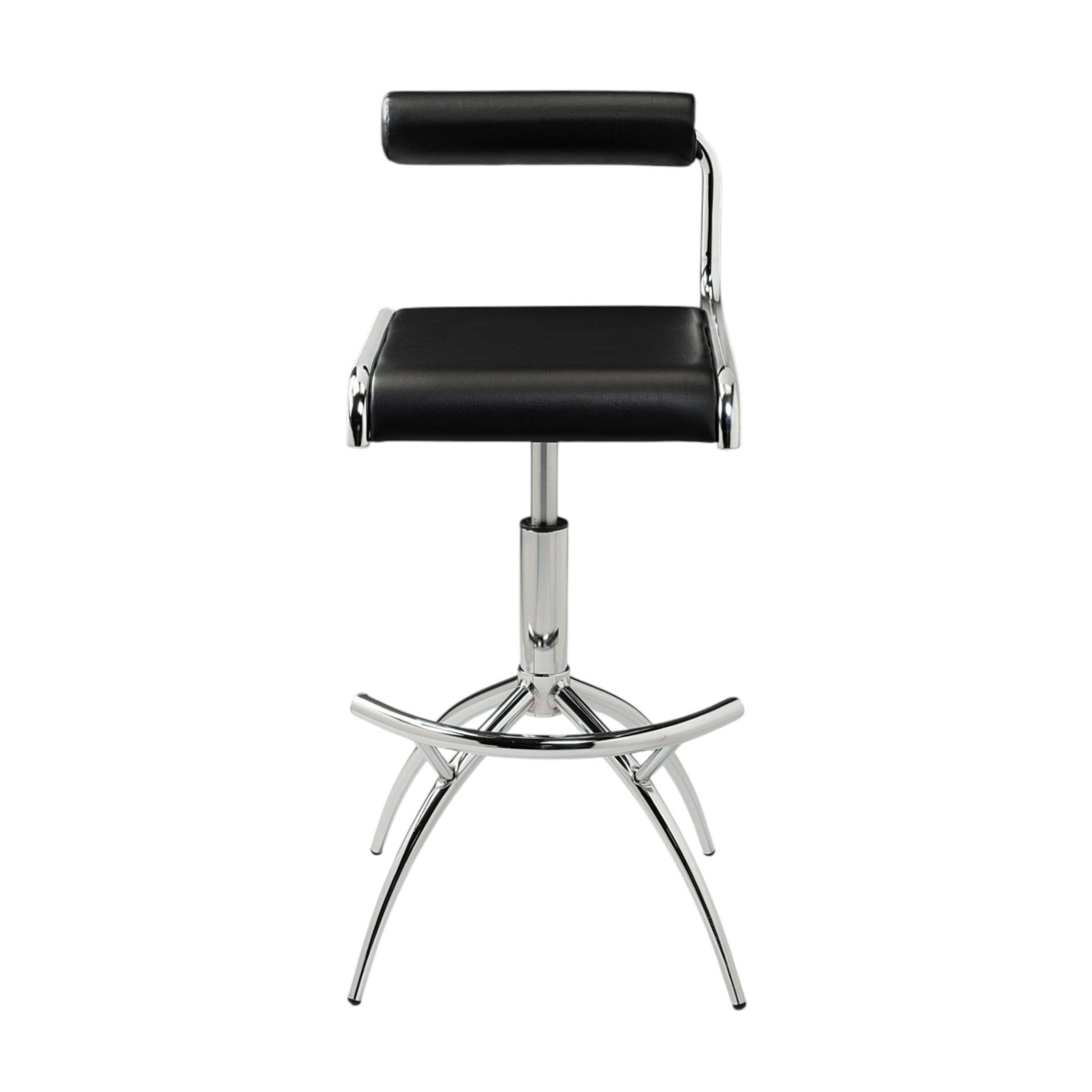 Set of Two Black and Silver Faux Leather and Metal Low Back Adjustable Height Bar Chairs-2