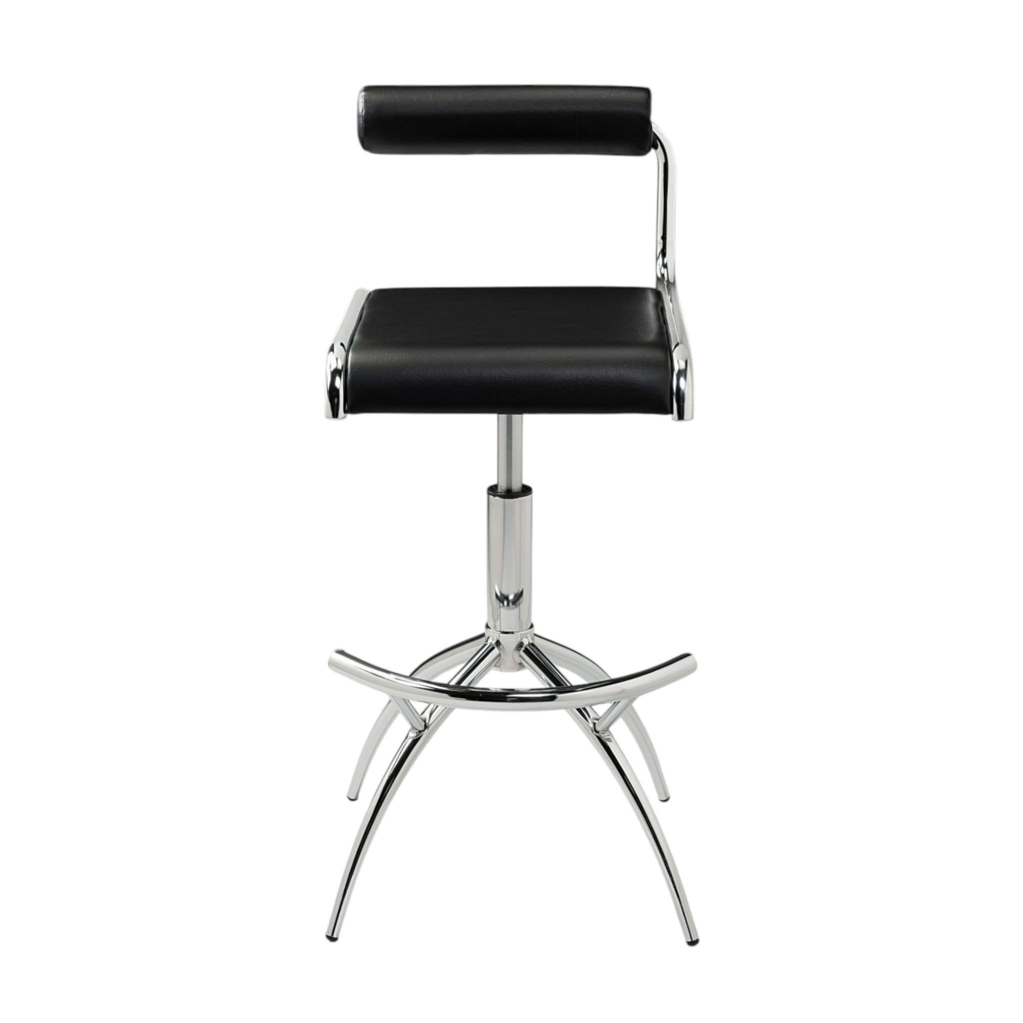 Set of Two Black and Silver Faux Leather and Metal Low Back Adjustable Height Bar Chairs-2
