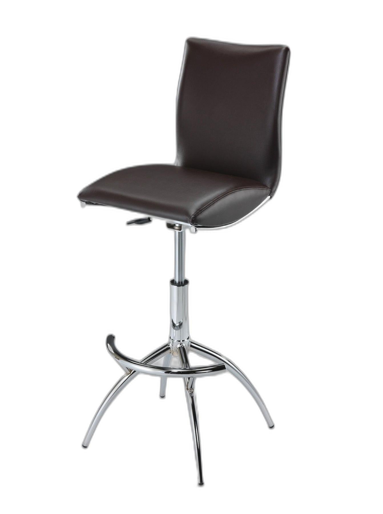 Set of Two Brown and Silver Metal and Faux Leather Low Back Adjustable Height Bar Chairs-1