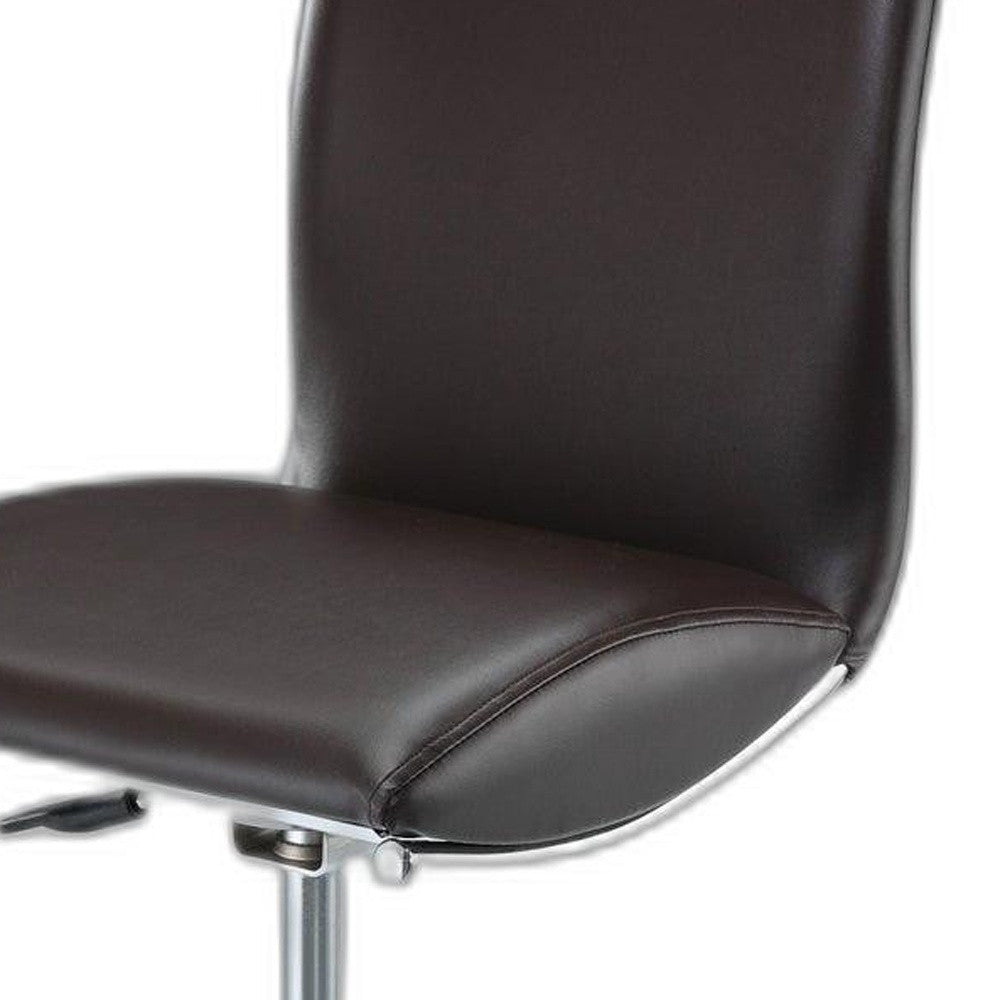 Set of Two Brown and Silver Metal and Faux Leather Low Back Adjustable Height Bar Chairs-3