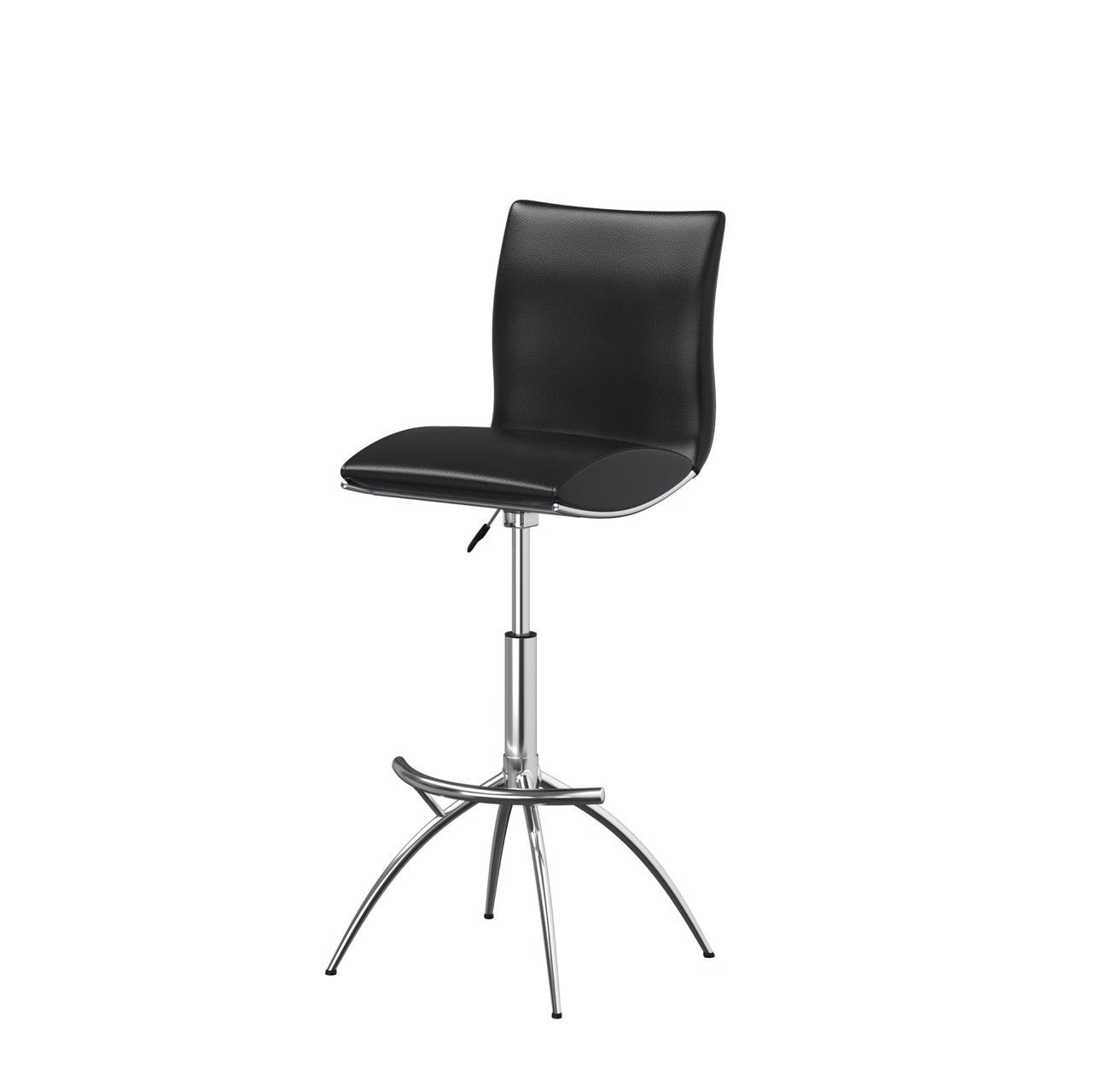 Set of Two Black and Silver Faux Leather and Metal Low Back Adjustable Height Bar Chairs-2