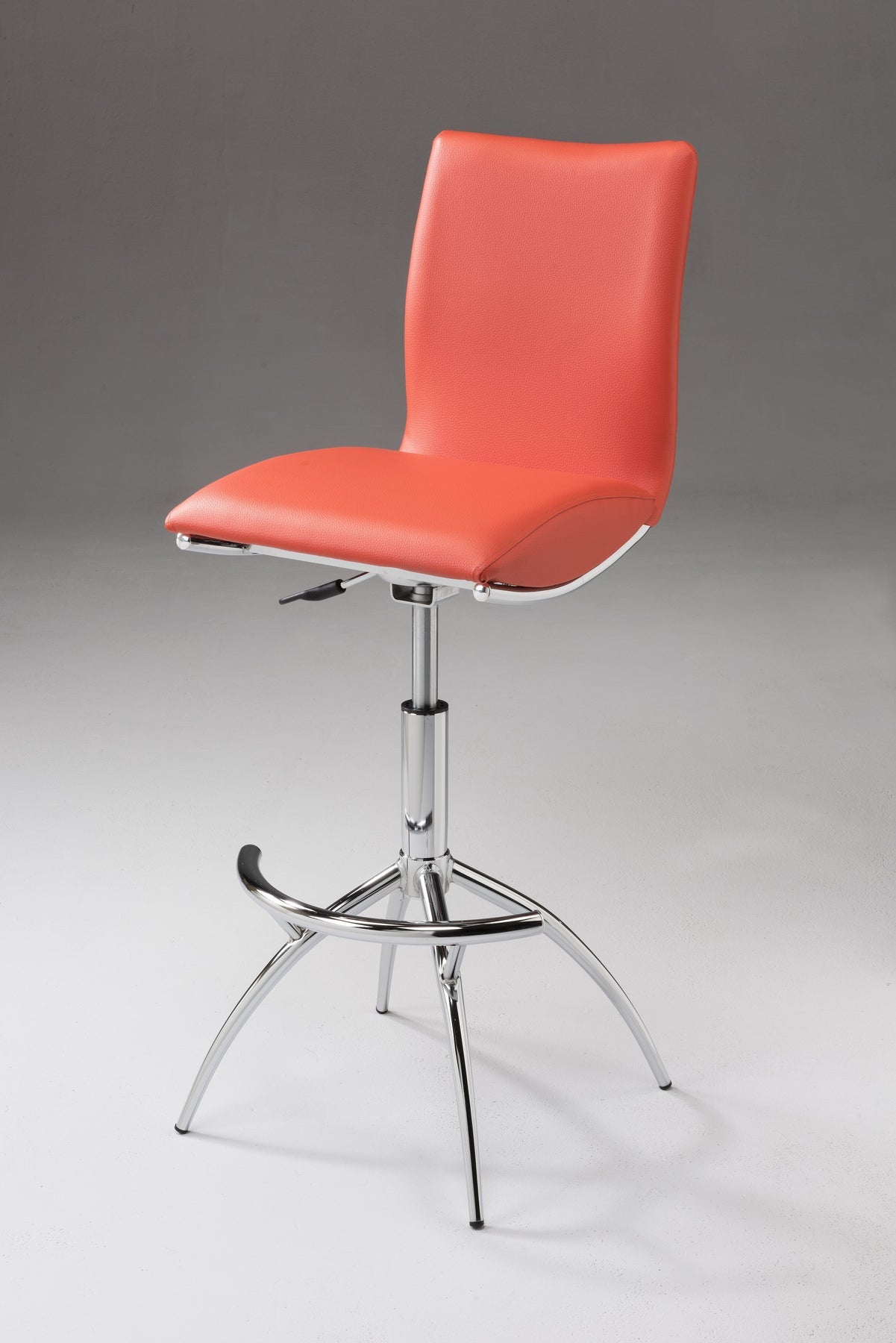 Set of Two Orange and Silver Faux Leather and Metal Low Back Adjustable Height Bar Chairs-5