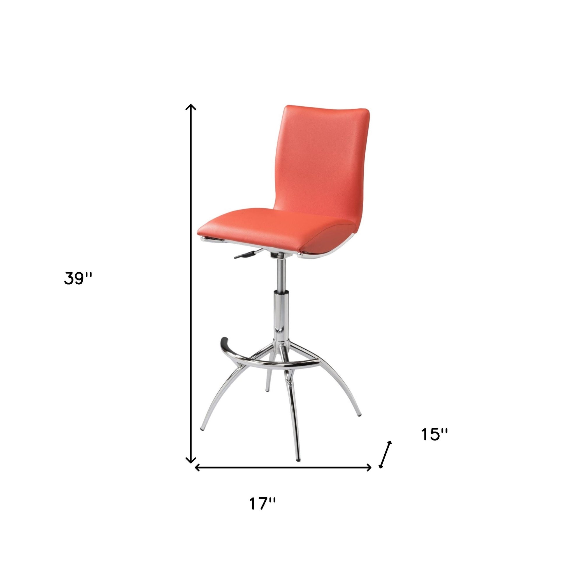 Set of Two Orange and Silver Faux Leather and Metal Low Back Adjustable Height Bar Chairs-4