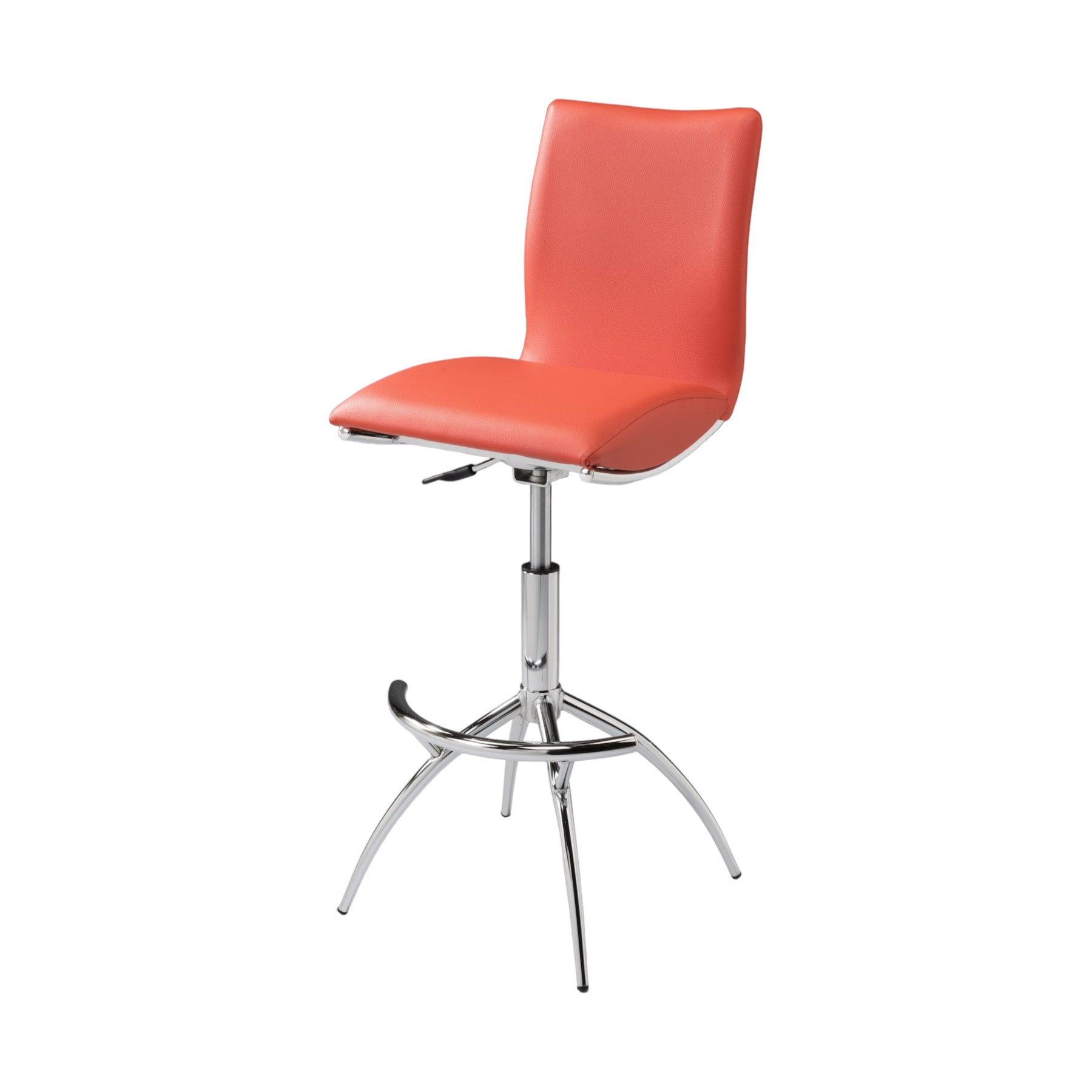 Set of Two Orange and Silver Faux Leather and Metal Low Back Adjustable Height Bar Chairs-3