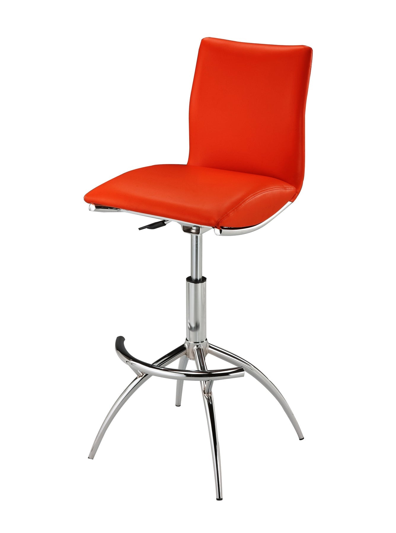 Set of Two Red and Silver Faux Leather and Metal Low Back Adjustable Height Bar Chairs-3