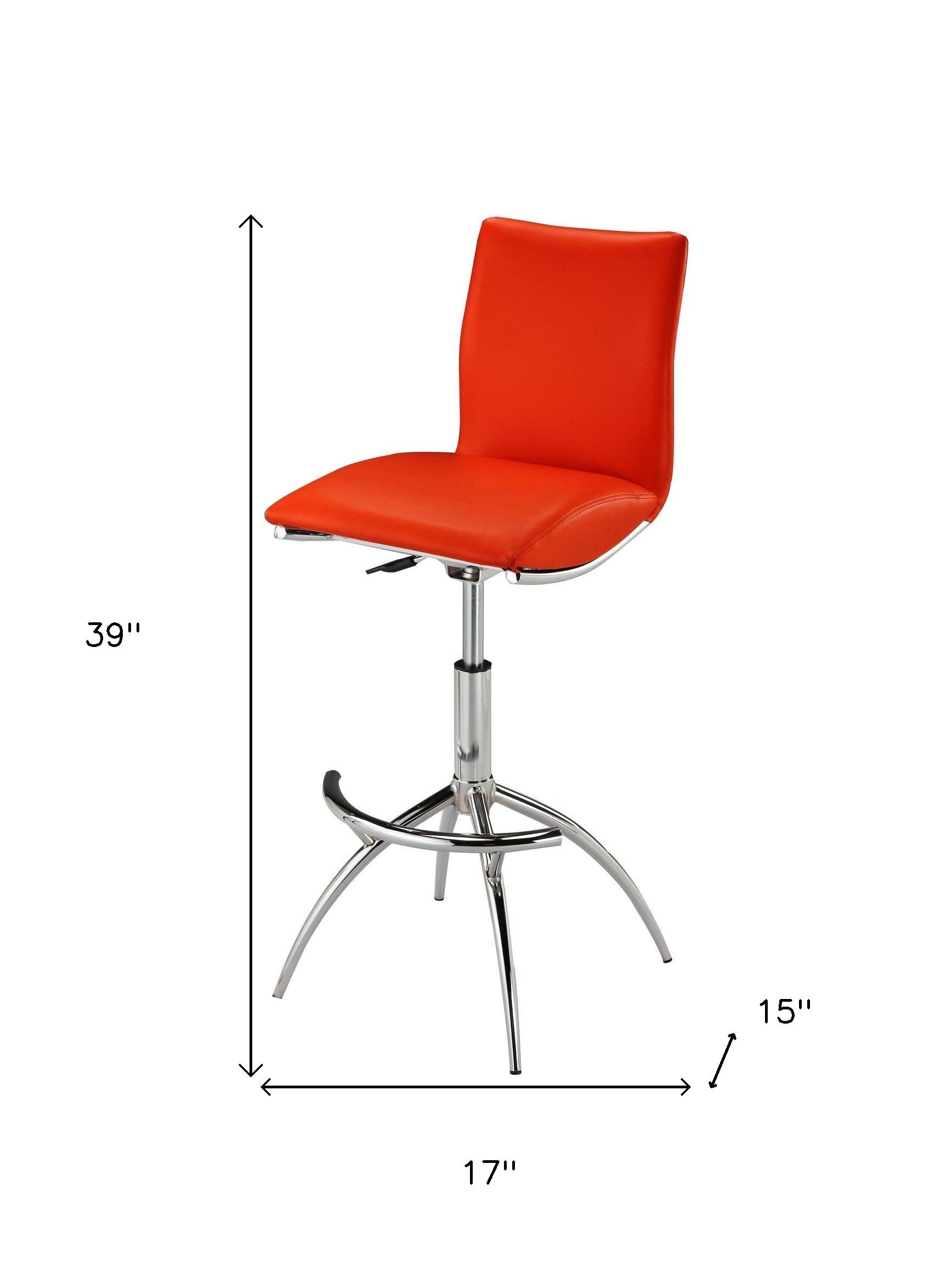 Set of Two Red and Silver Faux Leather and Metal Low Back Adjustable Height Bar Chairs-5