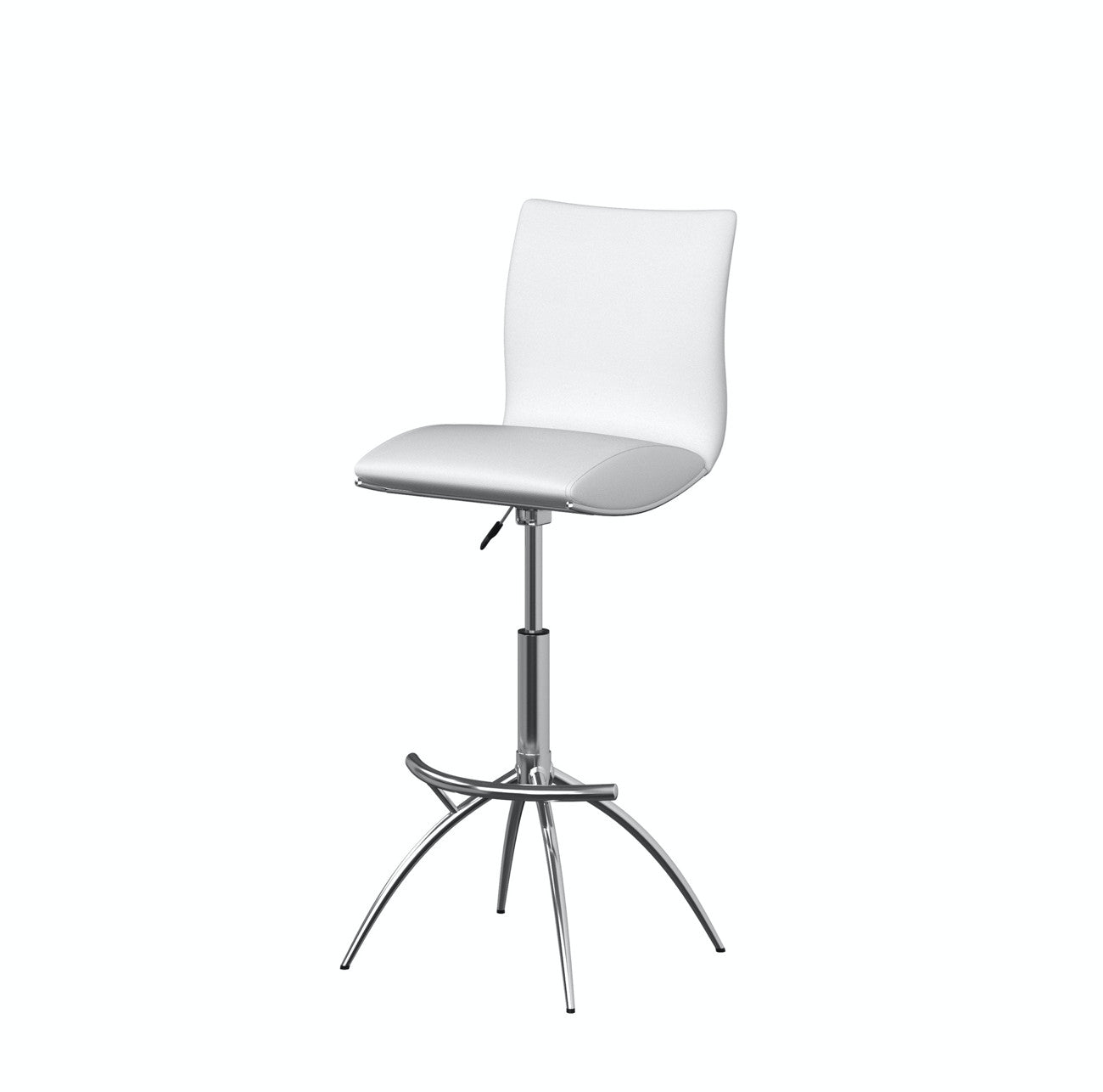Set of Two White and Silver Faux Leather and Metal Low Back Adjustable Height Bar Chairs-2