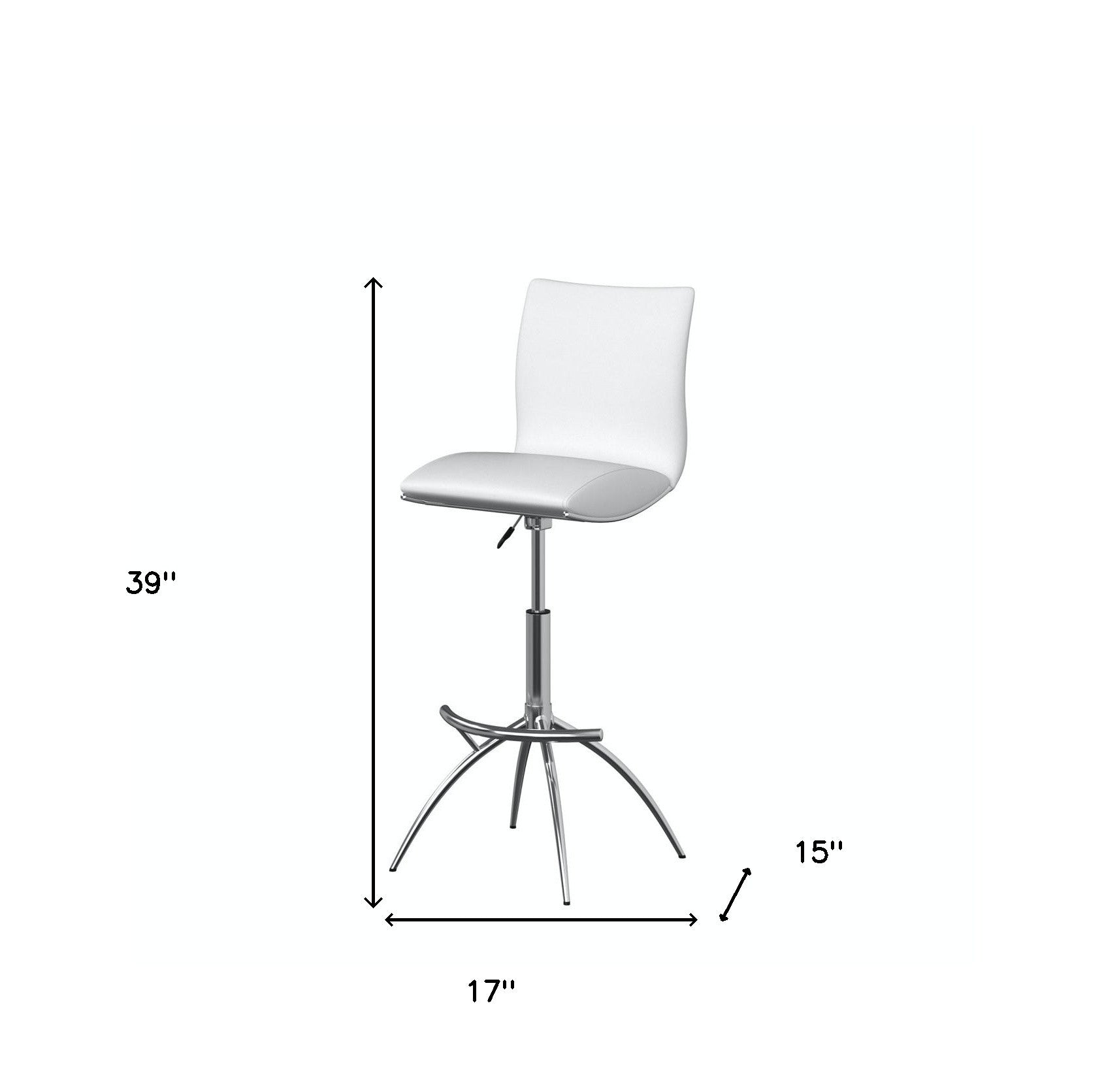 Set of Two White and Silver Faux Leather and Metal Low Back Adjustable Height Bar Chairs-3