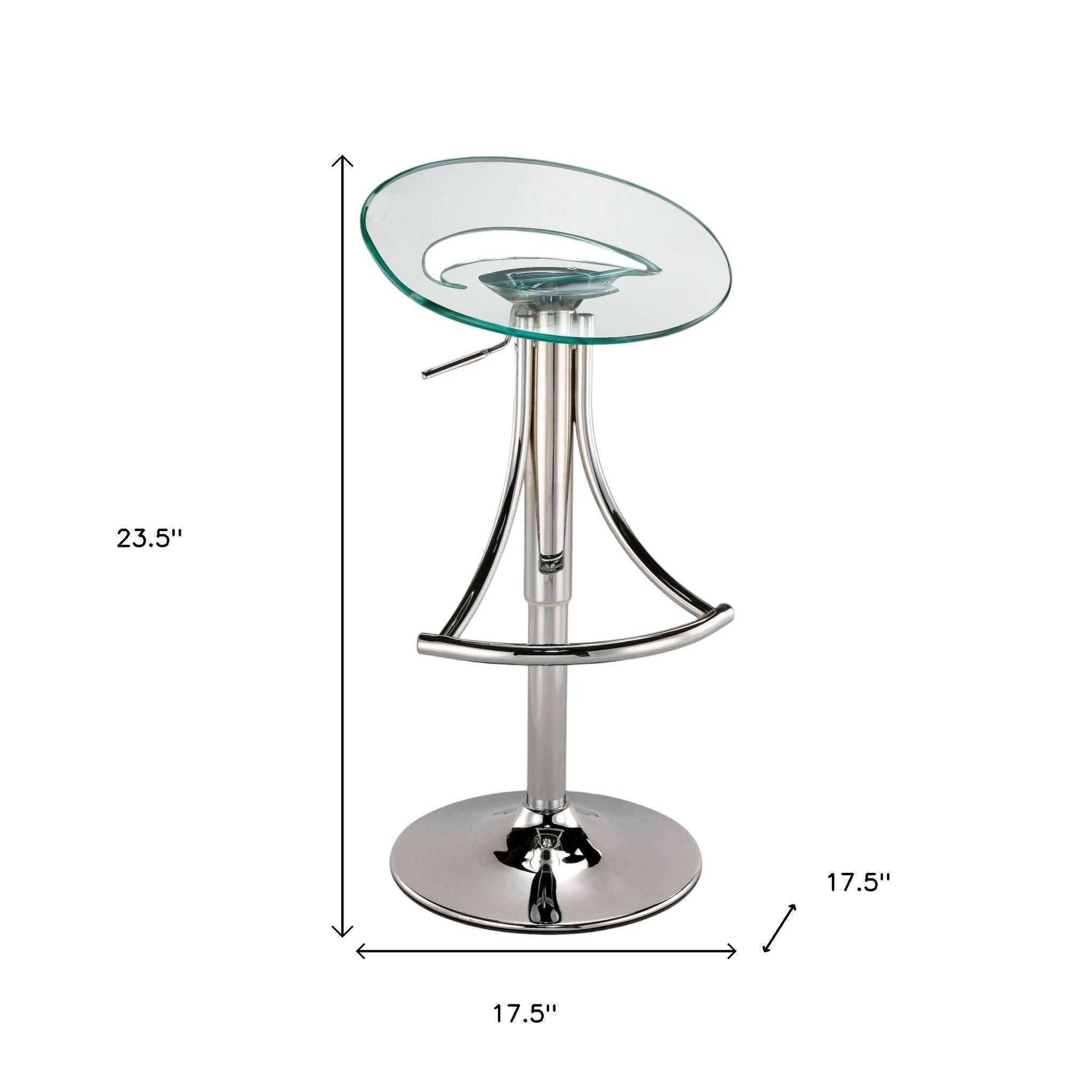 Clear and Silver Metal and Heavy Duty Plastic Low Back Adjustable Height Bar Chair-6