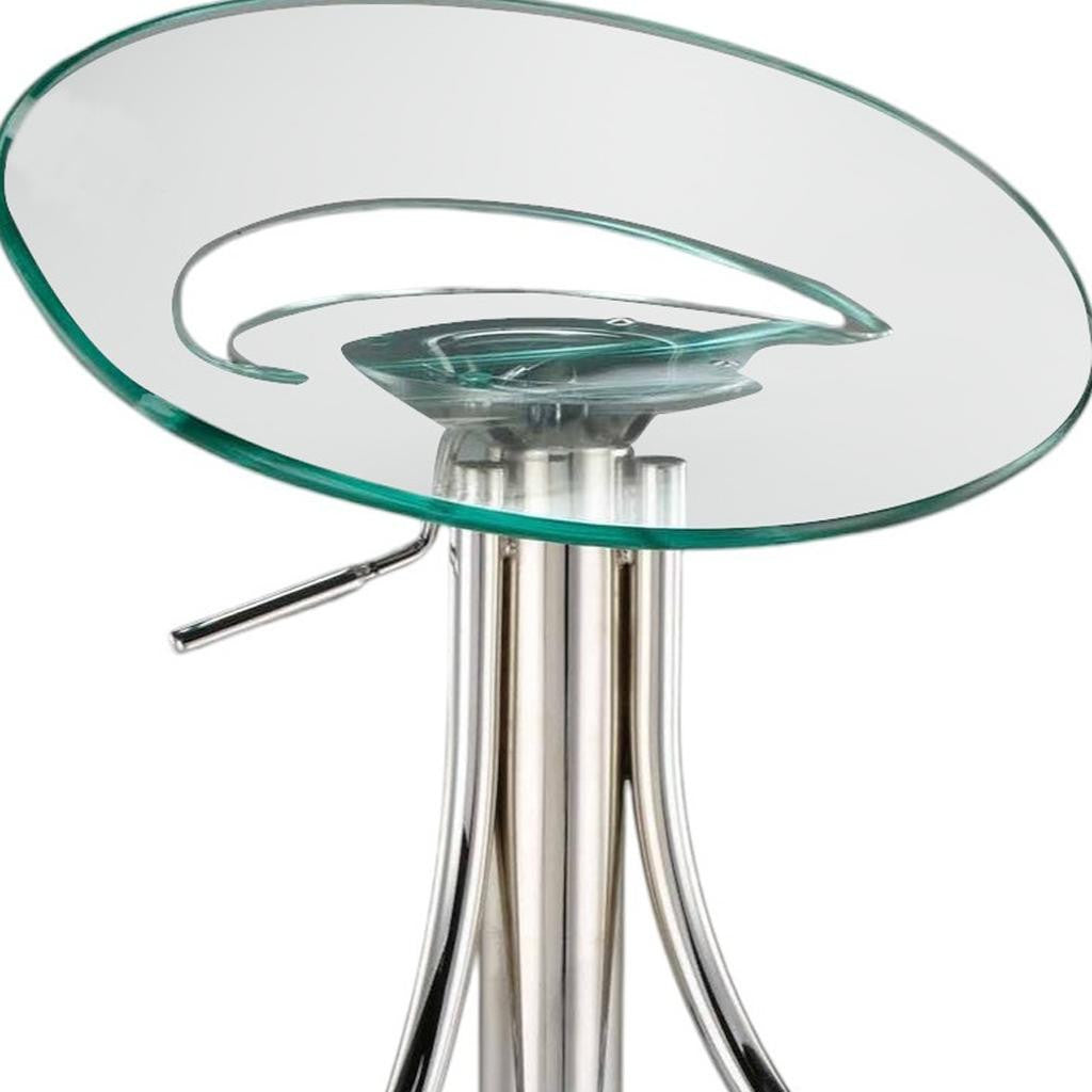Clear and Silver Metal and Heavy Duty Plastic Low Back Adjustable Height Bar Chair-4