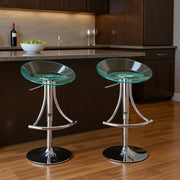 Clear and Silver Metal and Heavy Duty Plastic Low Back Adjustable Height Bar Chair-0