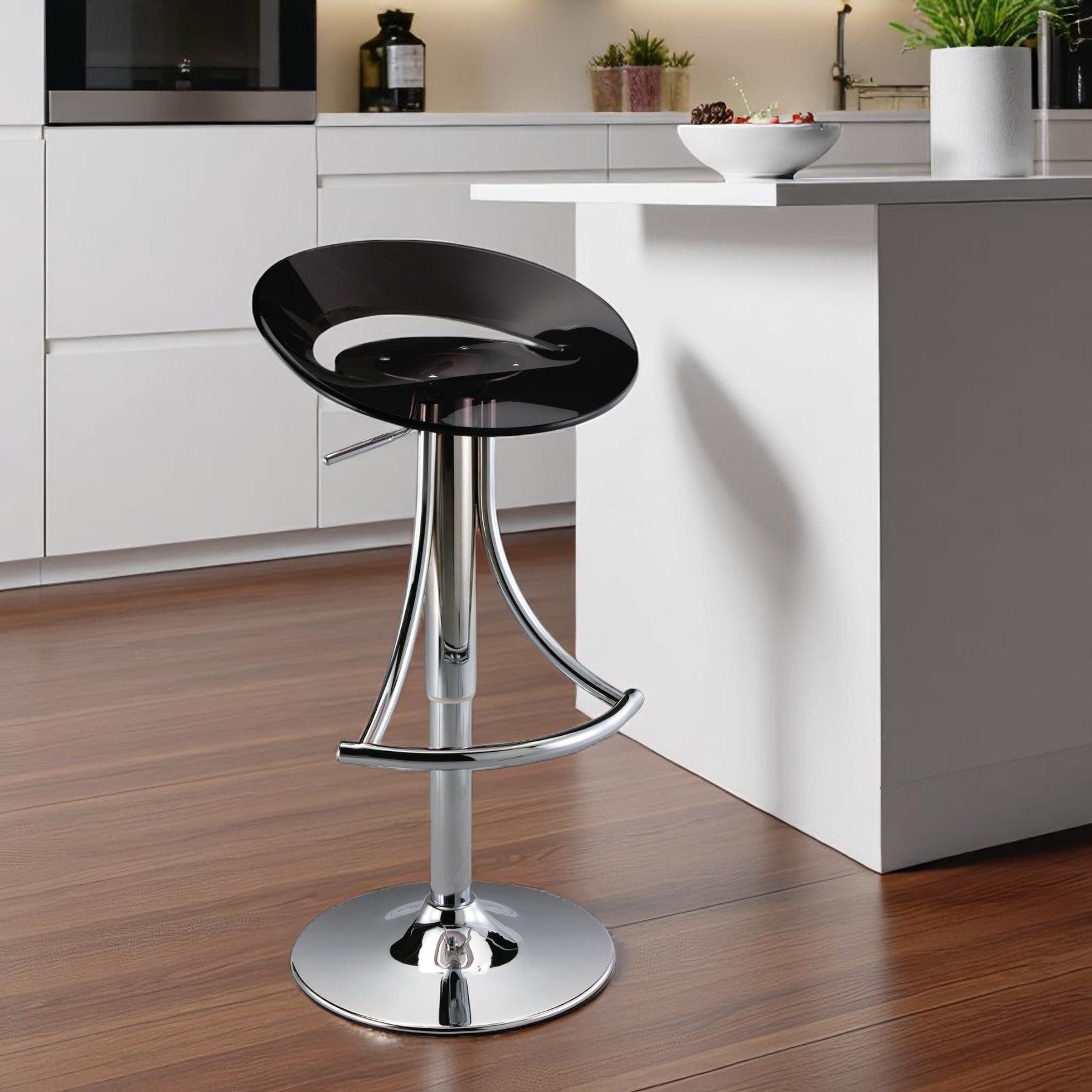 Black and Silver Metal and Heavy Duty Plastic Low Back Adjustable Height Bar Chair-1