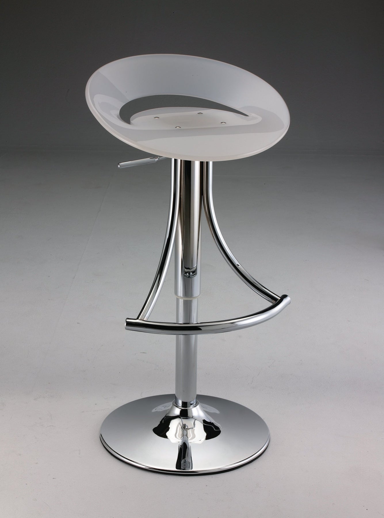 White and Silver Acrylic and Metal Low Back Adjustable Height Bar Chair-3