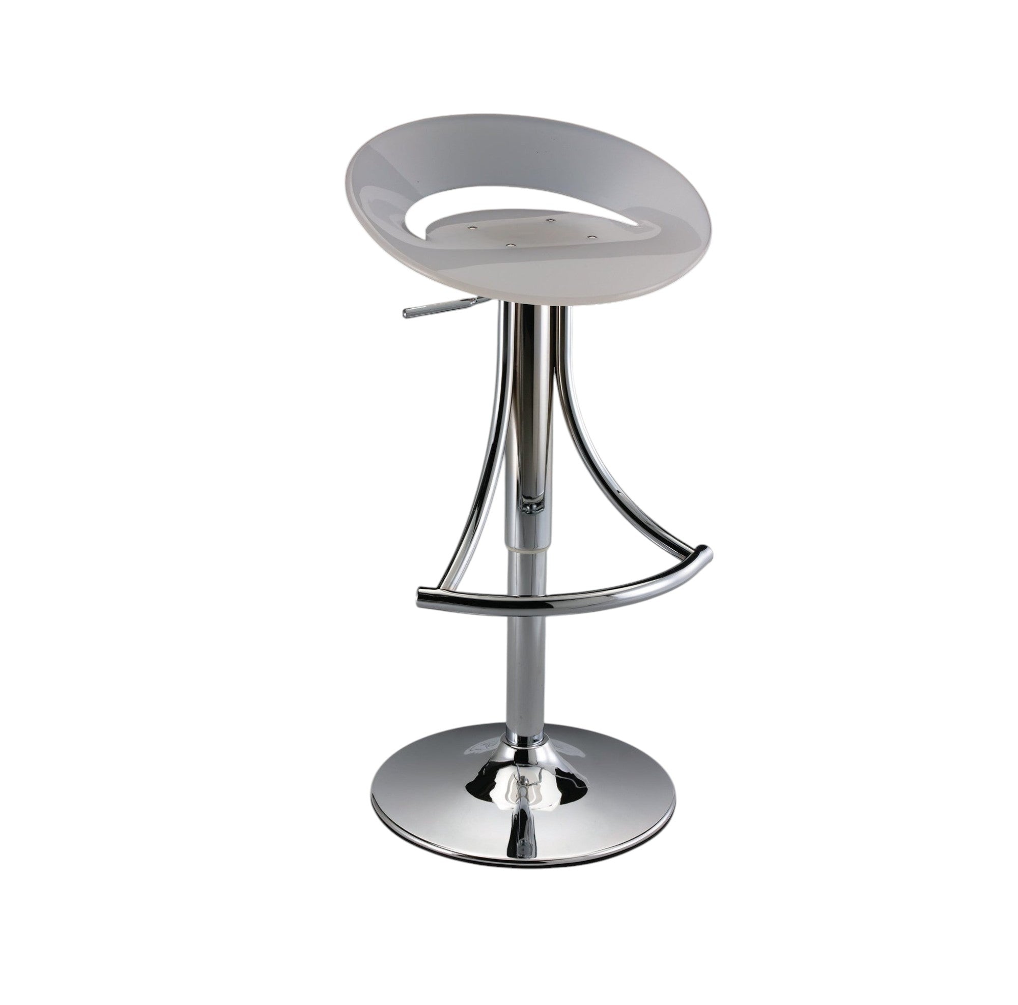White and Silver Acrylic and Metal Low Back Adjustable Height Bar Chair-2