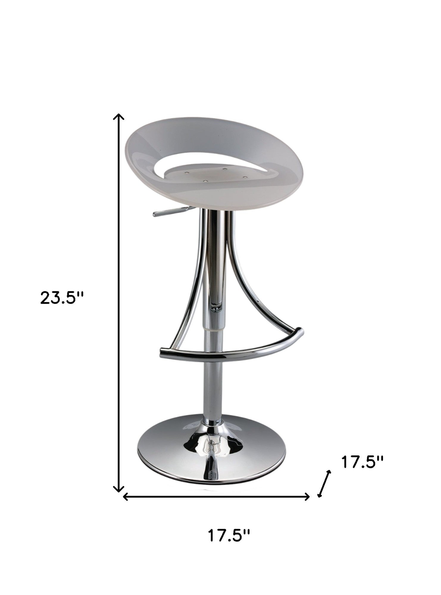 White and Silver Acrylic and Metal Low Back Adjustable Height Bar Chair-1