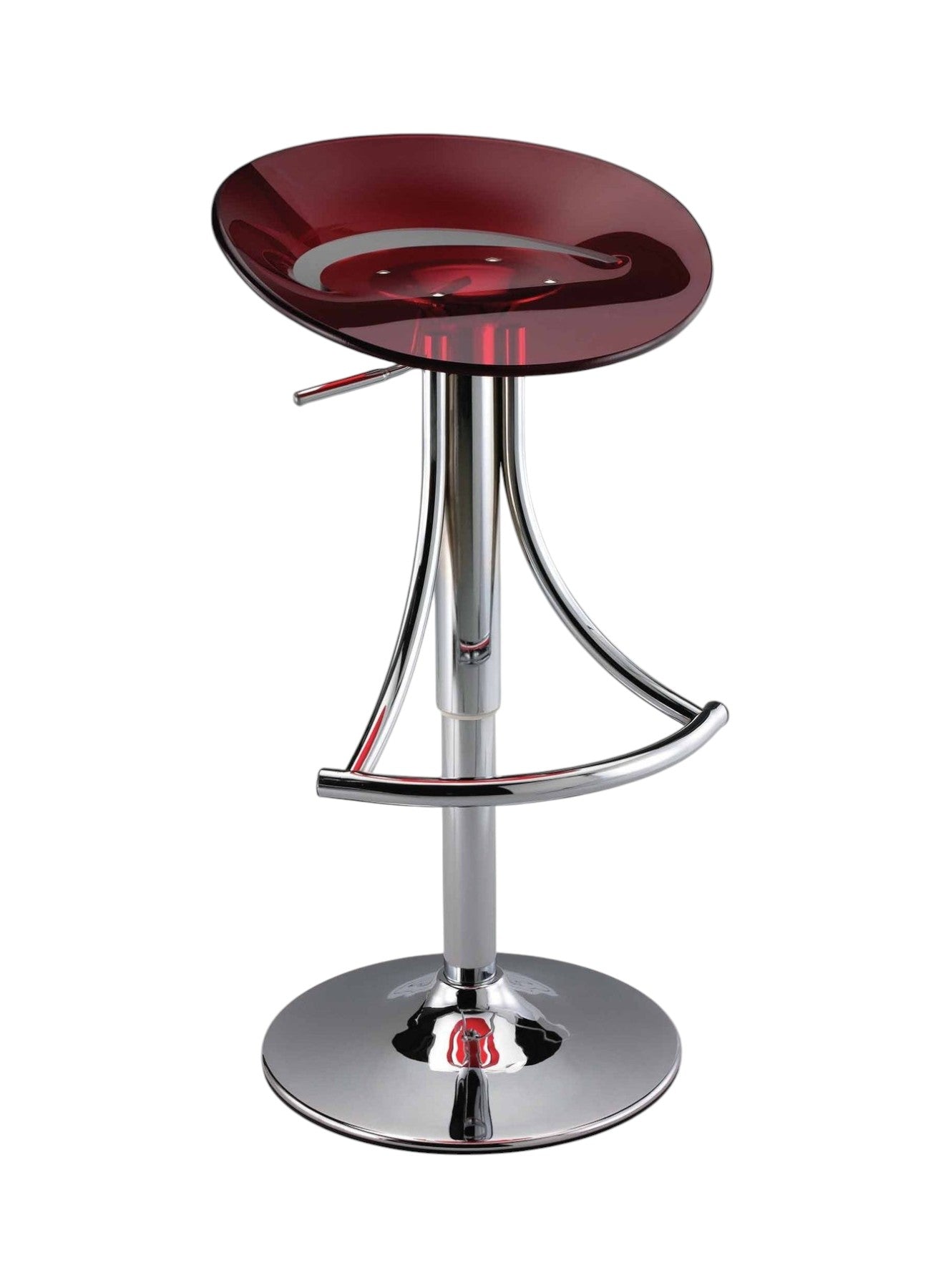 Red and Silver Acrylic and Metal Low Back Adjustable Height Bar Chair-1