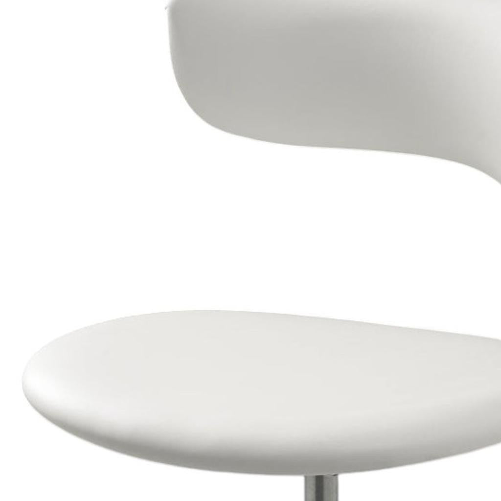 Set of Two White and Silver Metal and Faux Leather Low Back Adjustable Height Bar Chairs-3