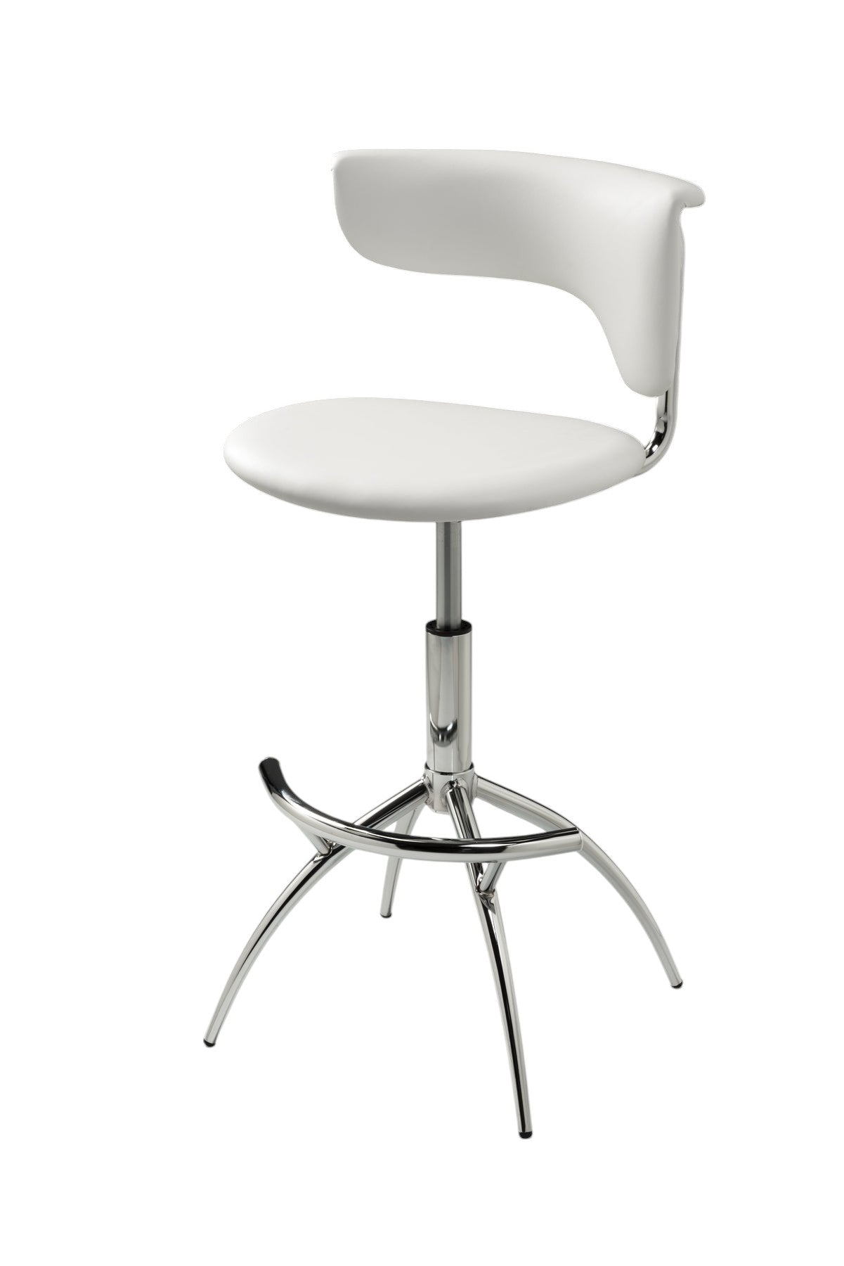Set of Two White and Silver Metal and Faux Leather Low Back Adjustable Height Bar Chairs-1