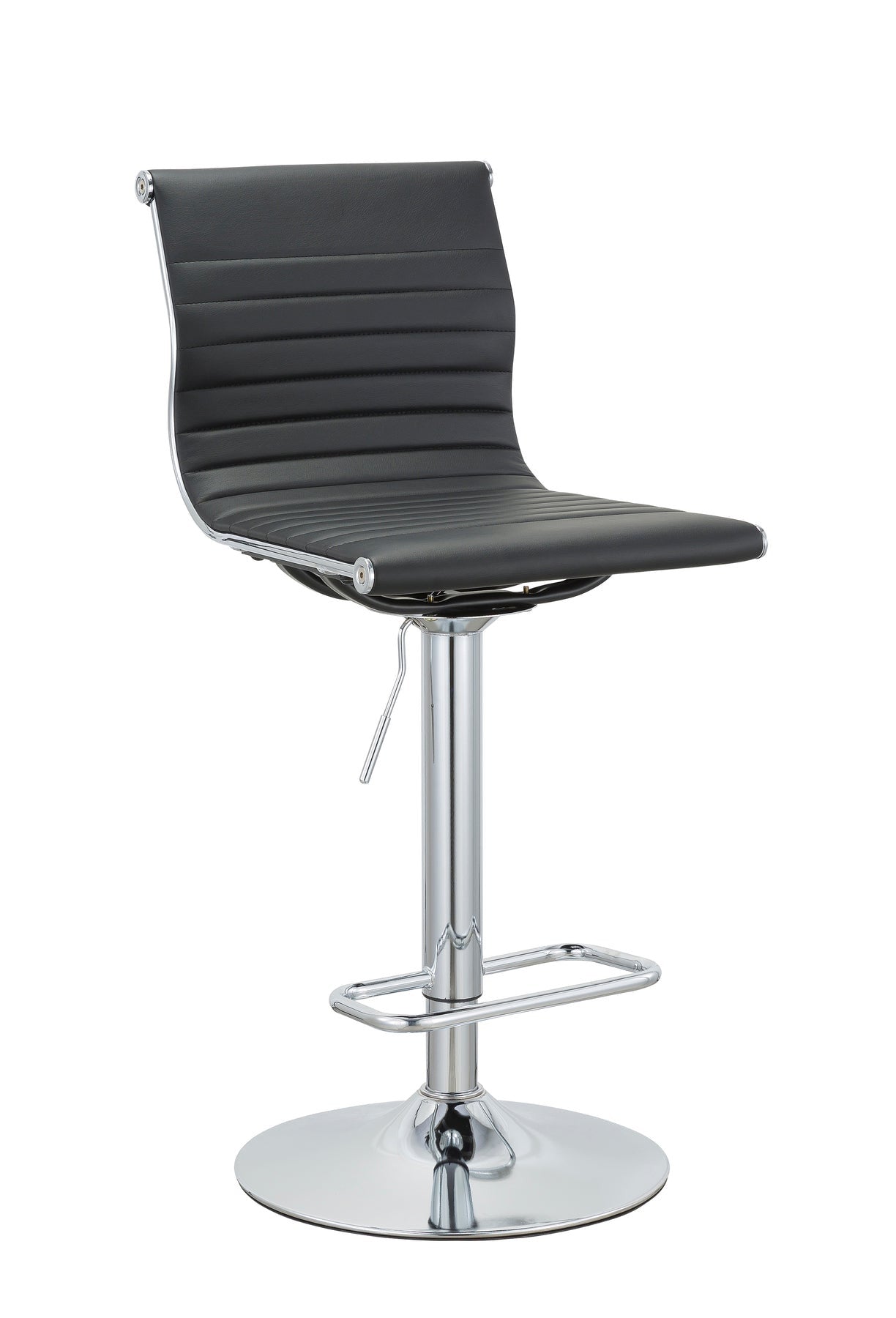 Set of Two Black and Silver Faux Leather and Metal Low Back Adjustable Height Bar Chairs-2