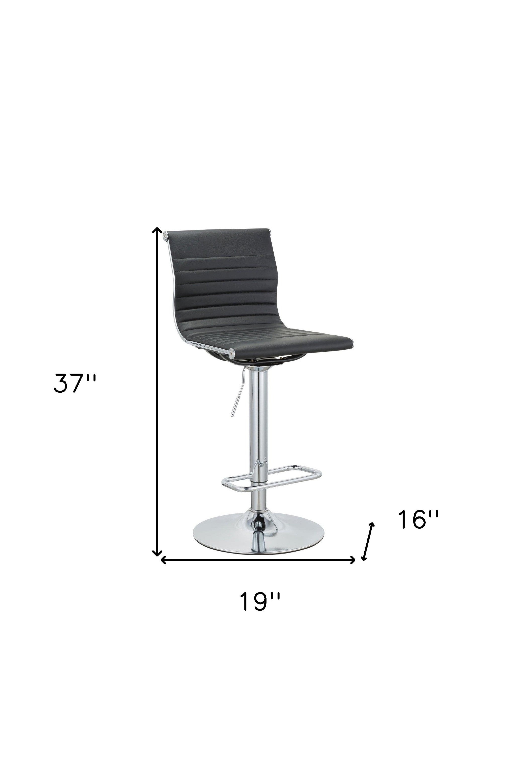 Set of Two Black and Silver Faux Leather and Metal Low Back Adjustable Height Bar Chairs-5