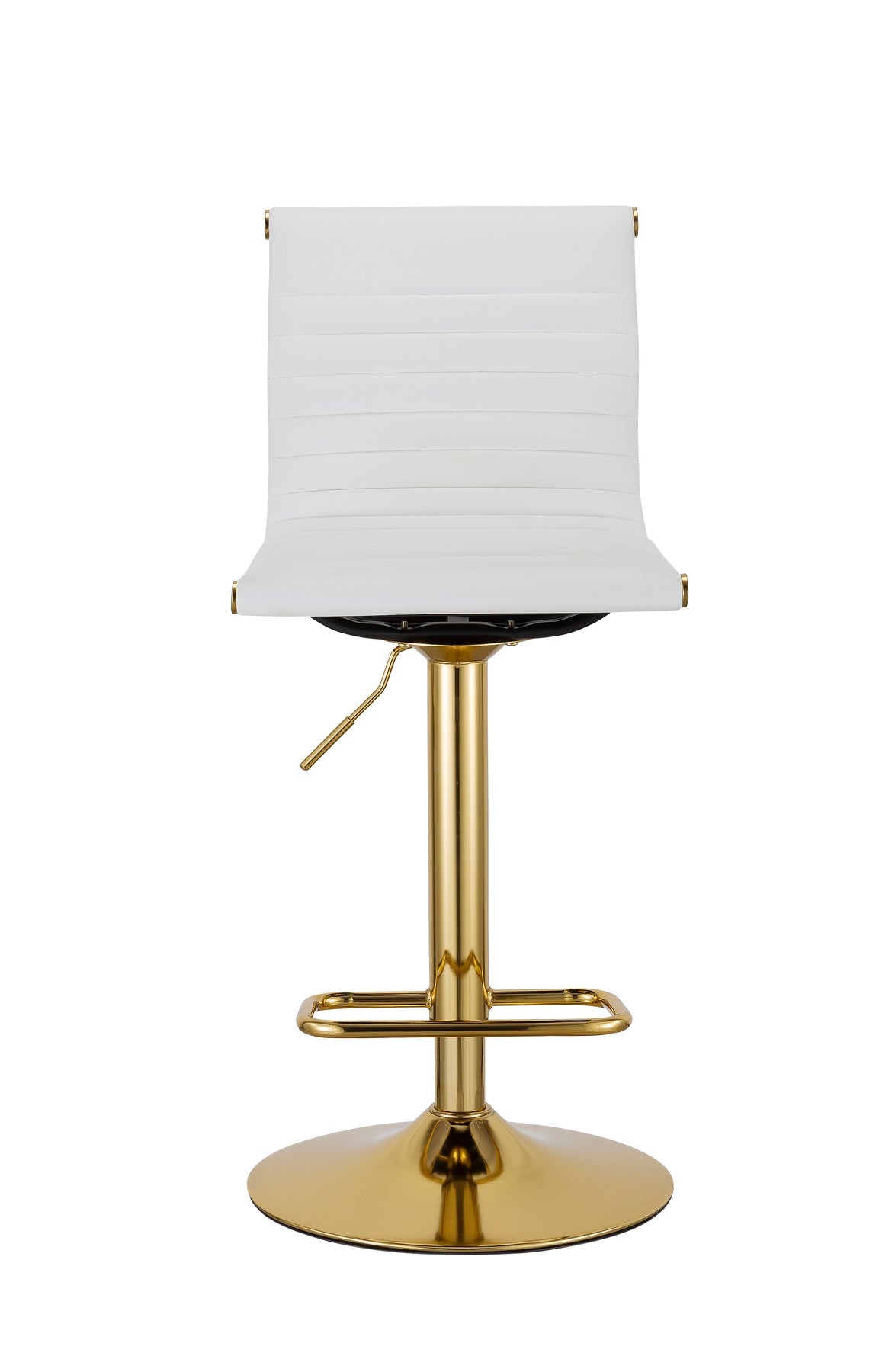 Set of Two White and Gold Faux Leather and Metal Low Back Adjustable Height Bar Chairs-3
