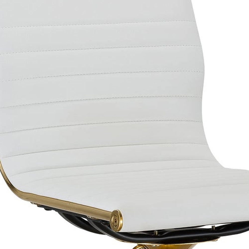 Set of Two White and Gold Faux Leather and Metal Low Back Adjustable Height Bar Chairs-5