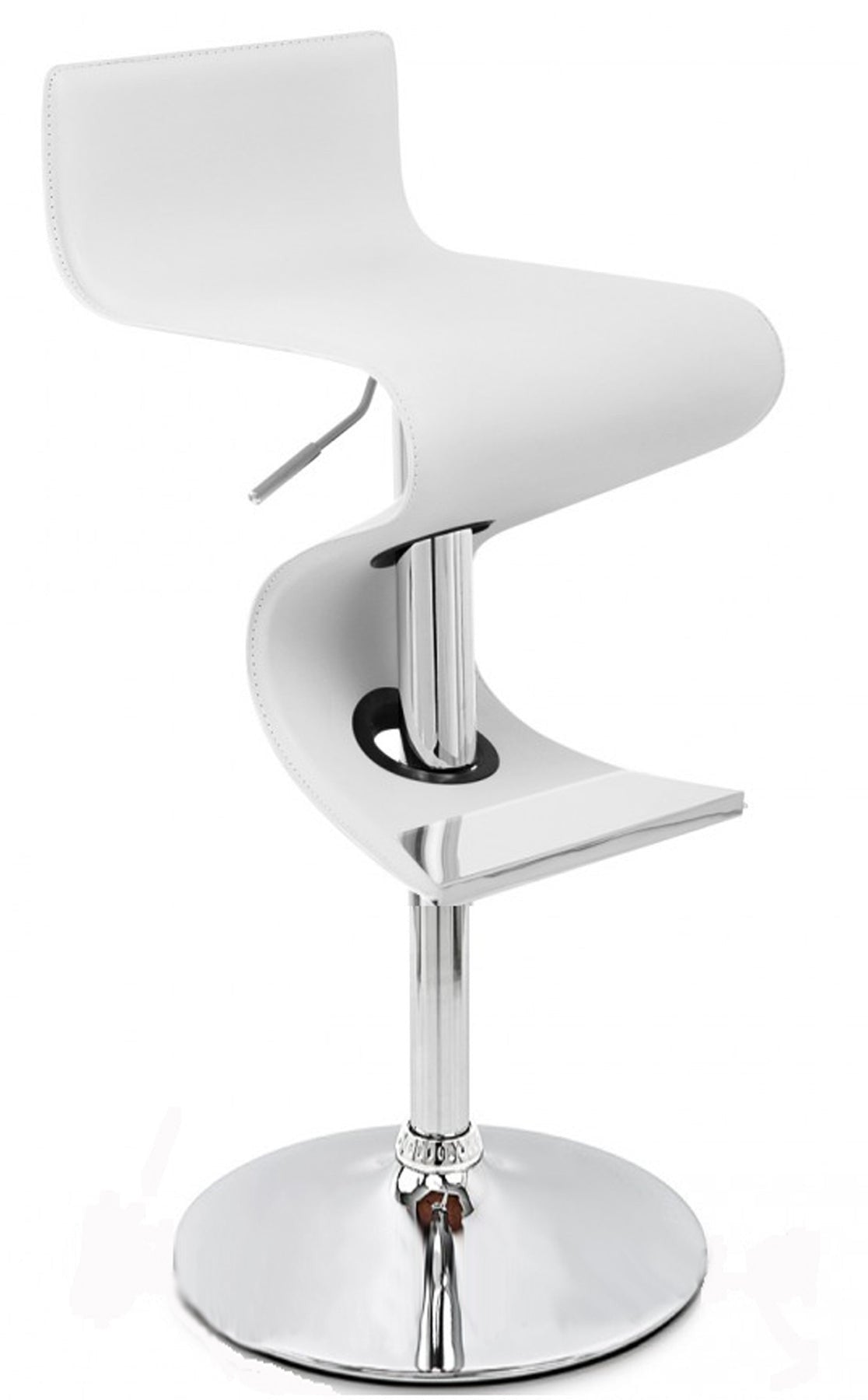 White and Silver Faux Leather and Metal Low Back Adjustable Height Bar Chair-1