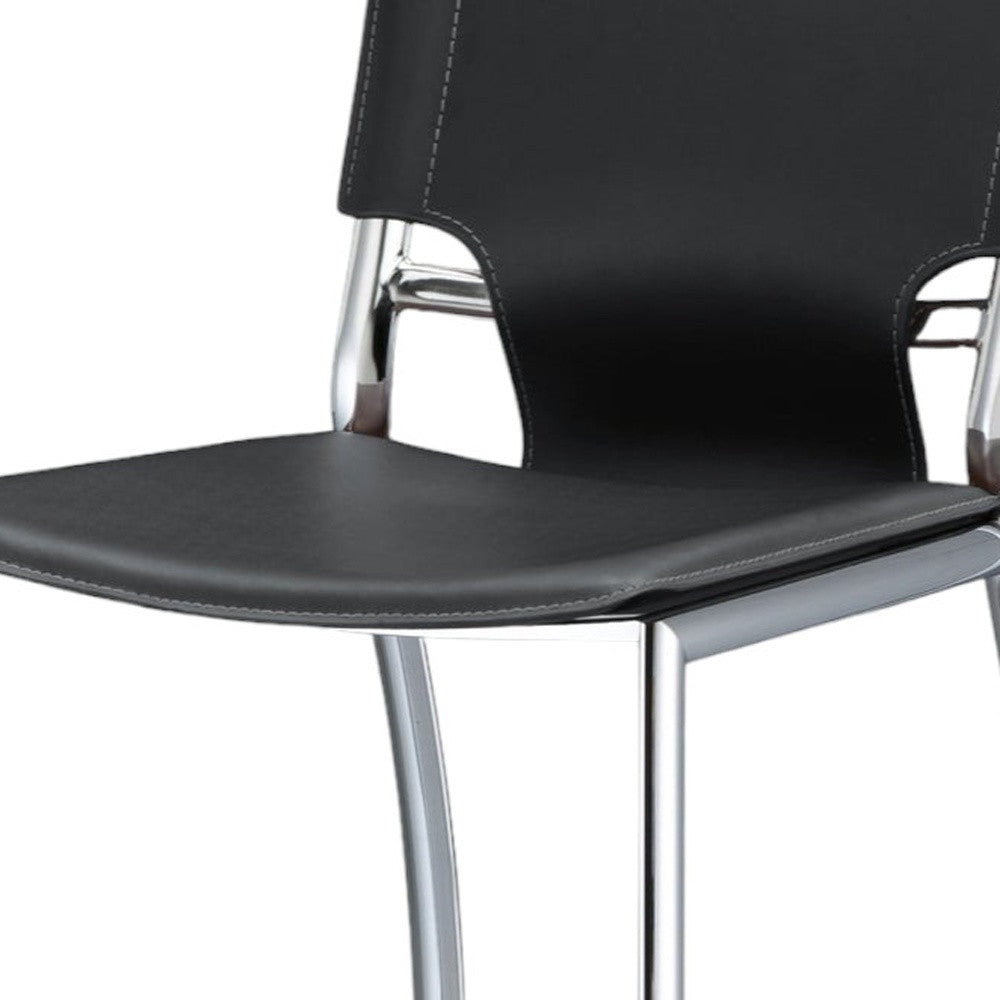 Set of Two 25" Gray and Silver Faux Leather and Metal Low Back Counter Height Bar Chairs-3