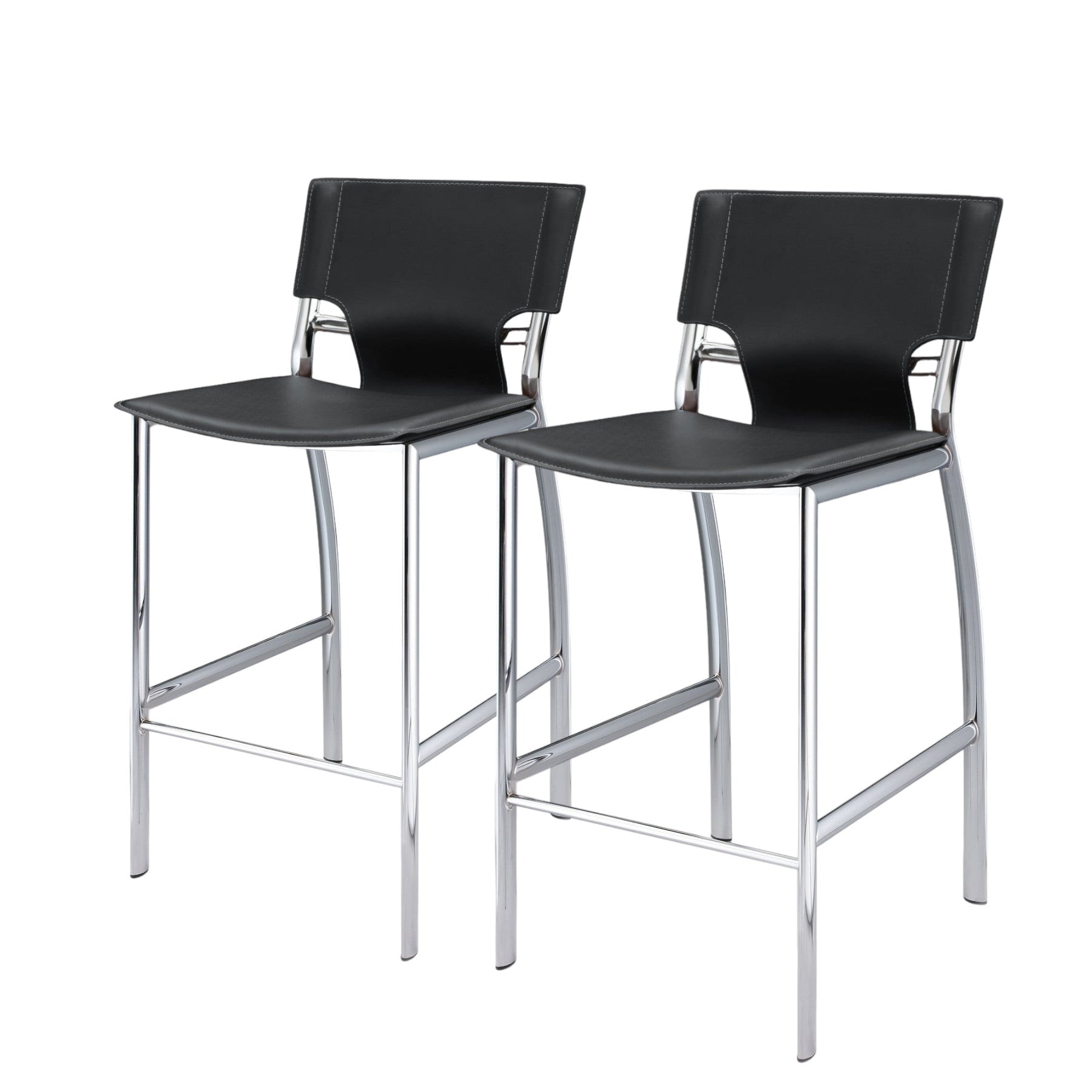 Set of Two 25" Gray and Silver Faux Leather and Metal Low Back Counter Height Bar Chairs-1