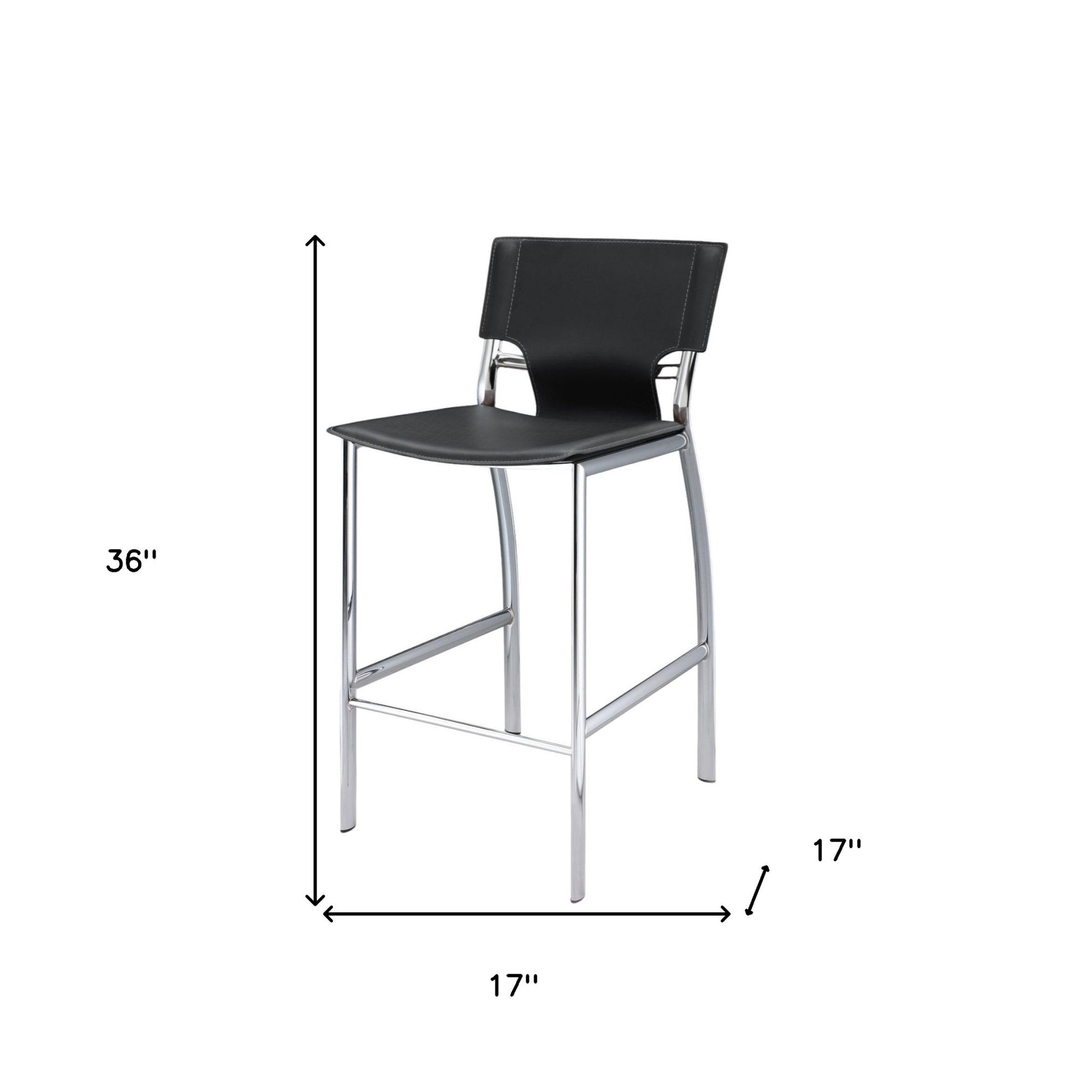 Set of Two 25" Black and Silver Faux Leather and Metal Low Back Counter Height Bar Chairs-7