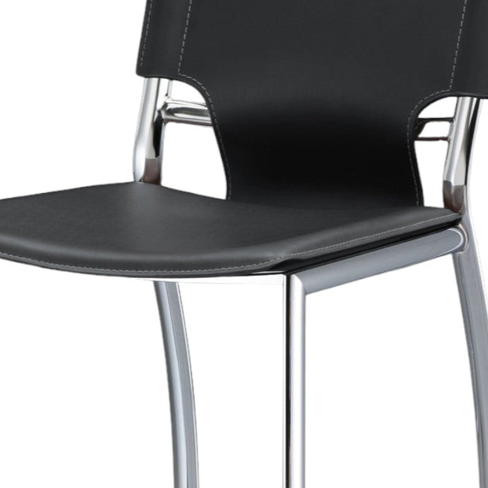 Set of Two 25" Black and Silver Faux Leather and Metal Low Back Counter Height Bar Chairs-3