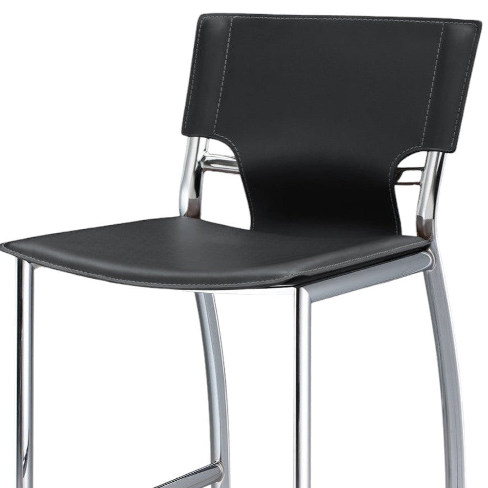 Set of Two 25" Black and Silver Faux Leather and Metal Low Back Counter Height Bar Chairs-4