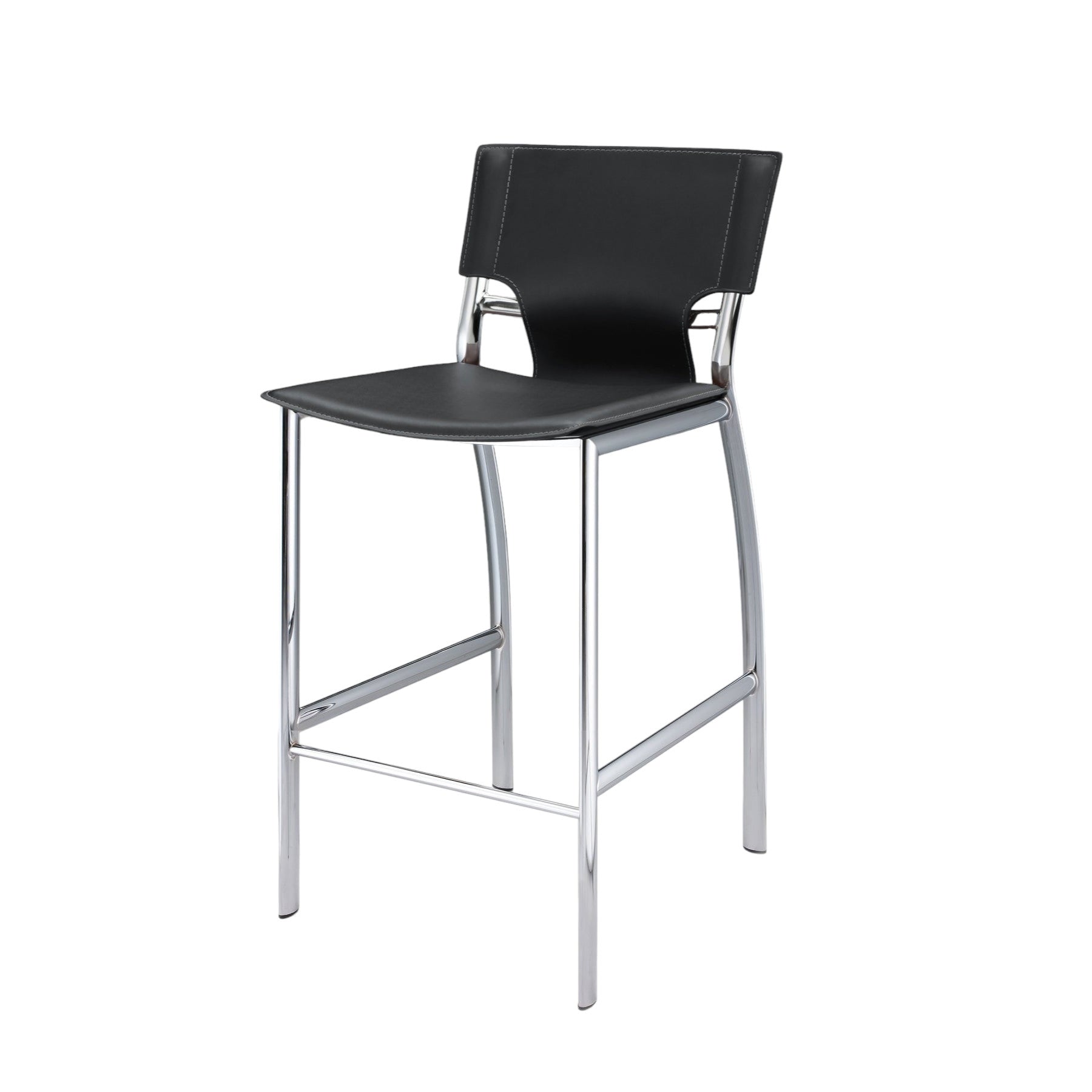 Set of Two 25" Black and Silver Faux Leather and Metal Low Back Counter Height Bar Chairs-2