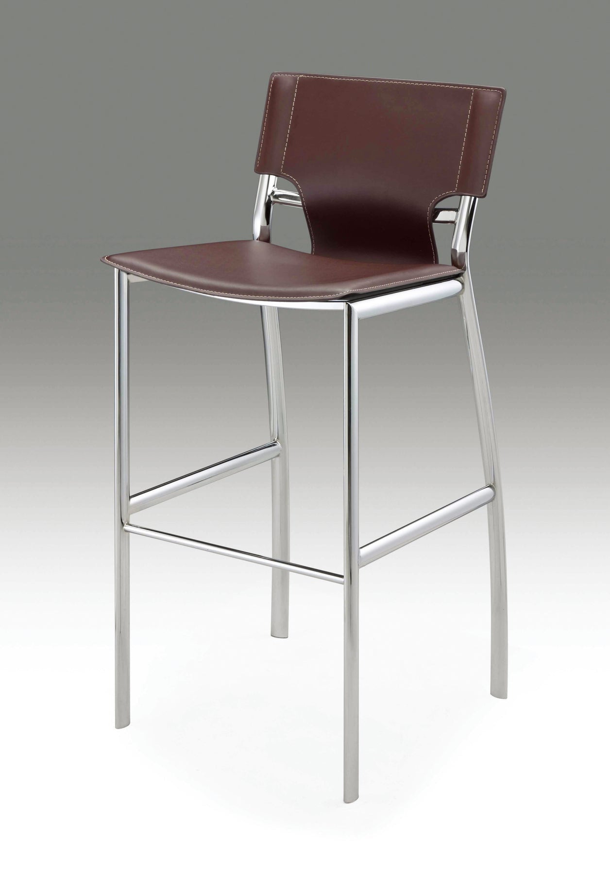 Set of Two 29" Brown and Silver Metal and Faux Leather Low Back Bar Height Bar Chairs-6