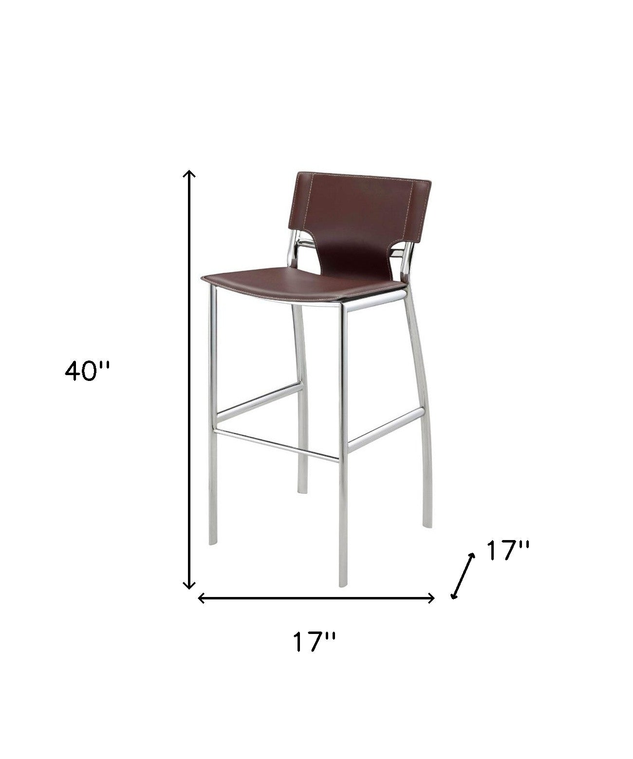 Set of Two 29" Brown and Silver Metal and Faux Leather Low Back Bar Height Bar Chairs-4