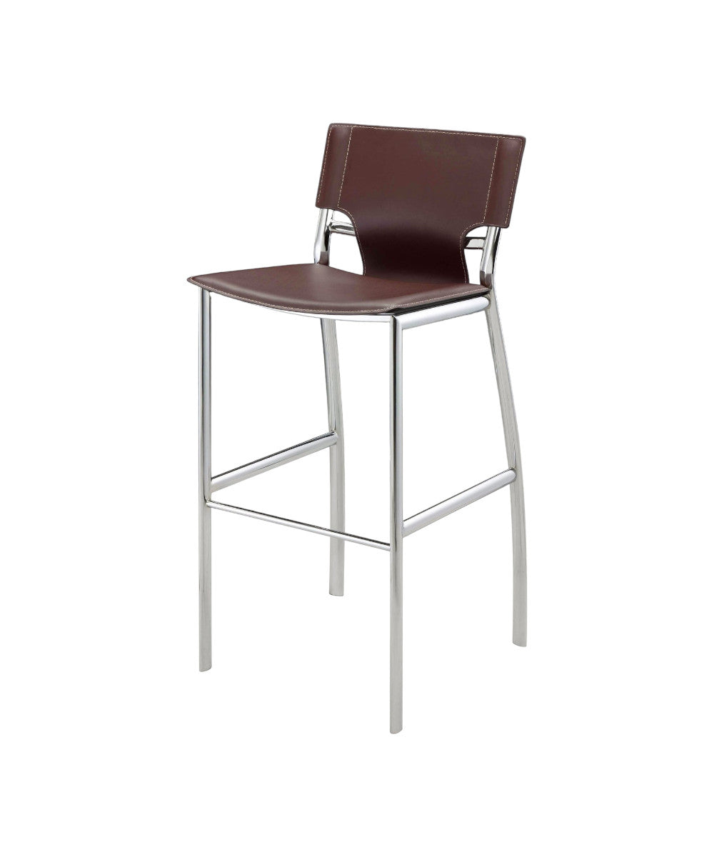 Set of Two 29" Brown and Silver Metal and Faux Leather Low Back Bar Height Bar Chairs-2