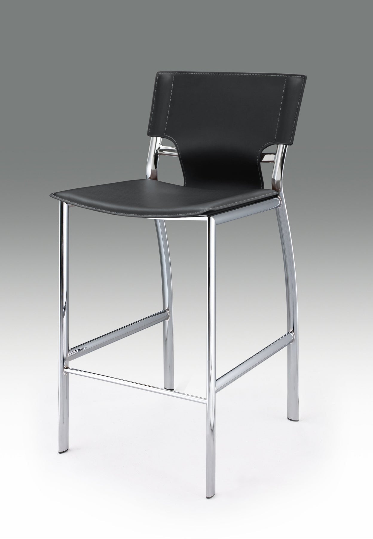 Set of Two 29" Black and Silver Metal and Faux Leather Low Back Bar Height Bar Chairs-5