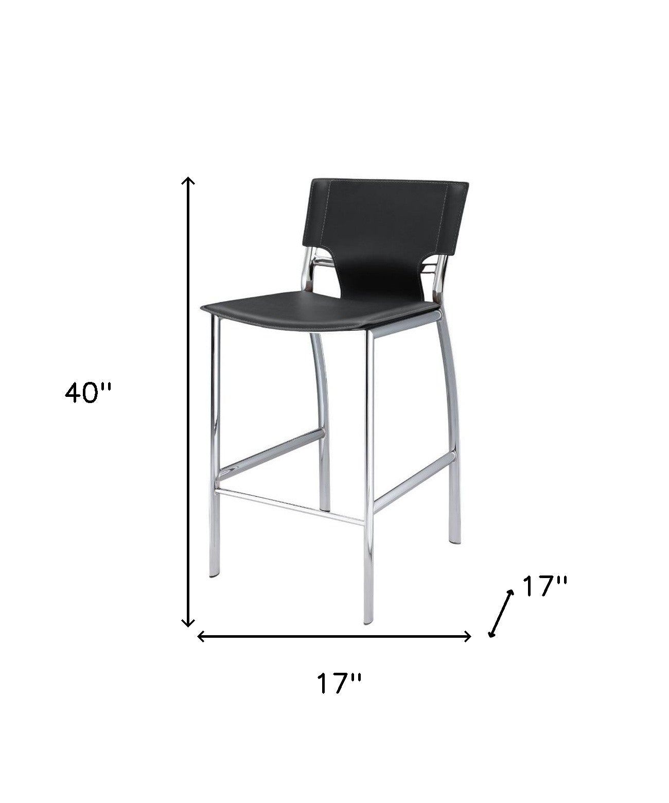 Set of Two 29" Black and Silver Metal and Faux Leather Low Back Bar Height Bar Chairs-6
