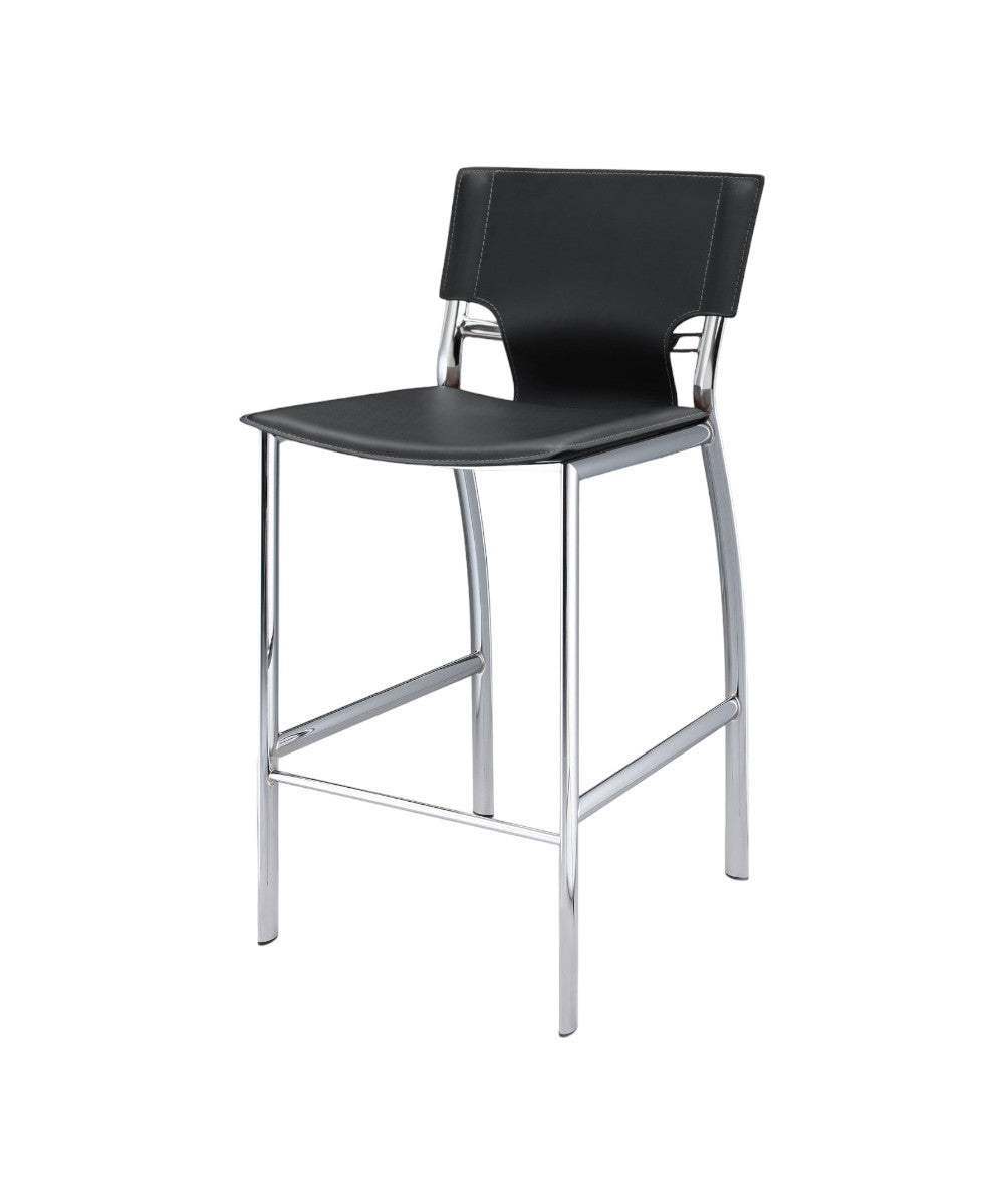 Set of Two 29" Black and Silver Metal and Faux Leather Low Back Bar Height Bar Chairs-2