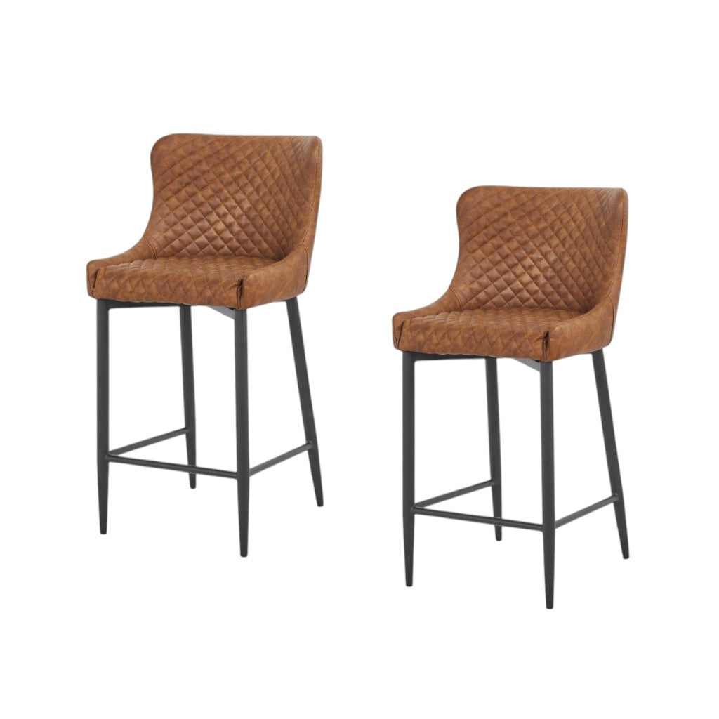 Set of Two 26" Orange and Black Metal and Faux Leather Low Back Counter Height Bar Chairs-1