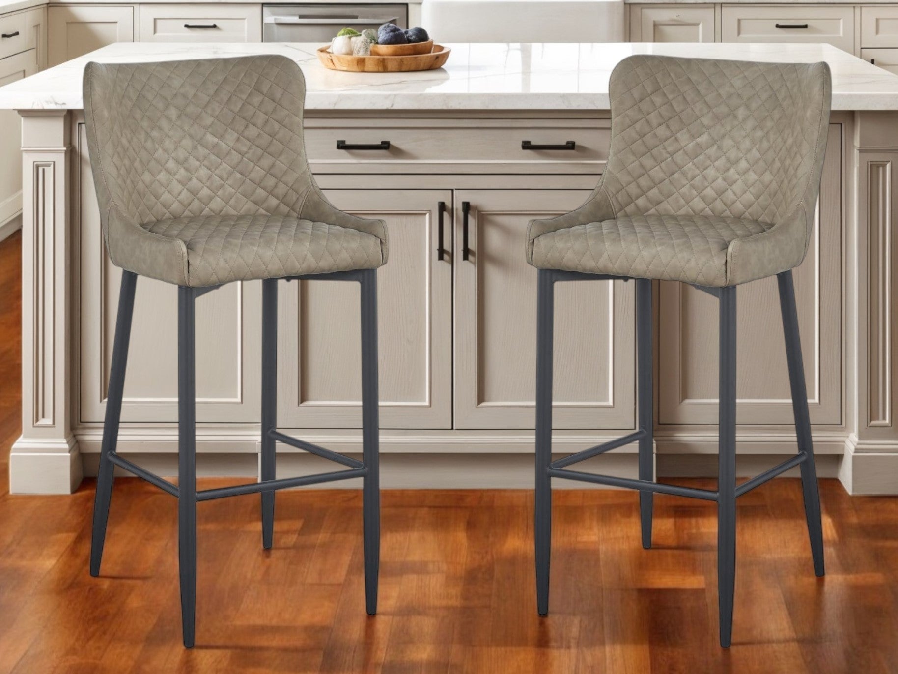 Set of Two 26" Gray and Black Faux Leather and Metal Low Back Counter Height Bar Chairs-0