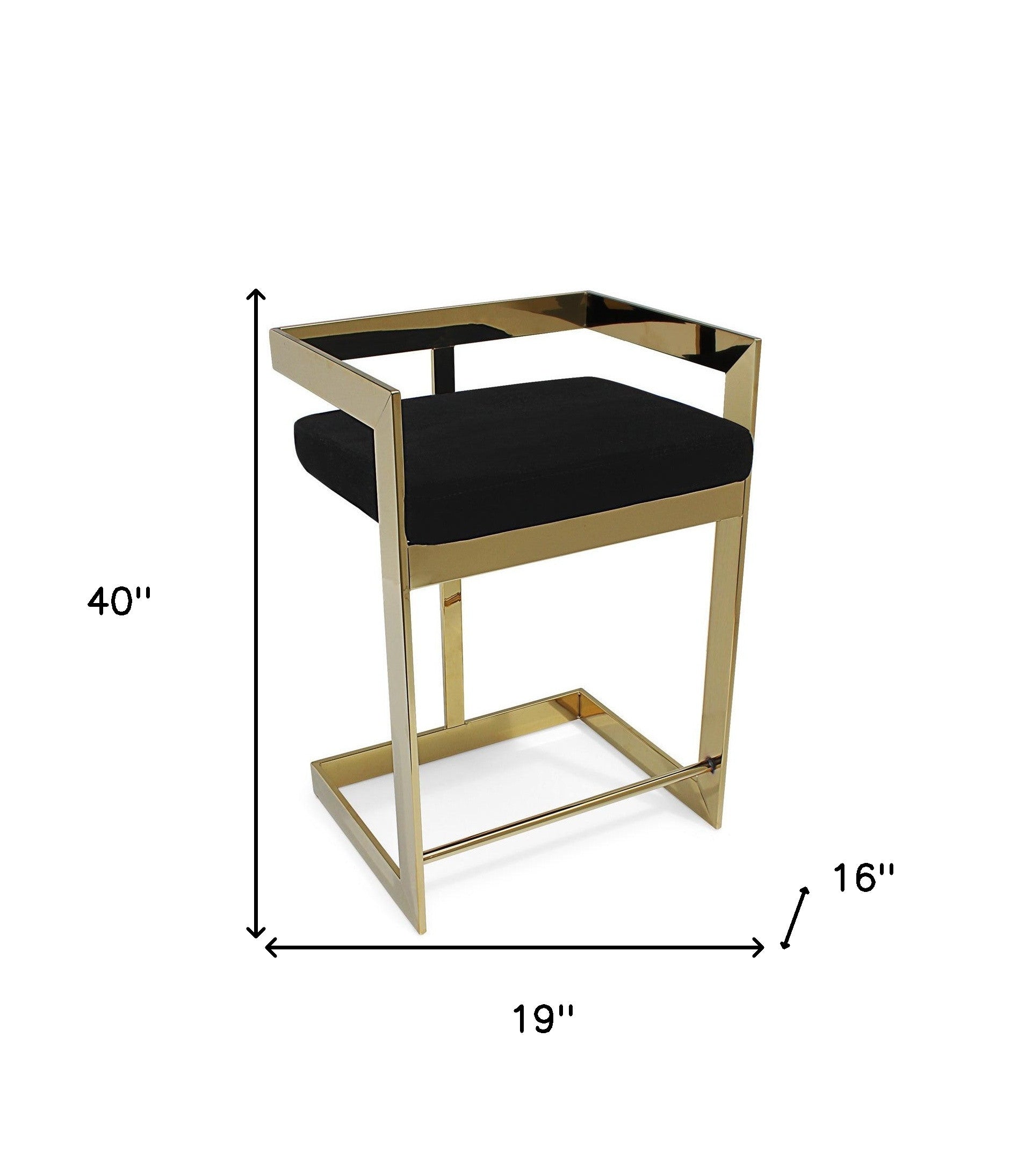 30" Black and Gold Velvet and Stainless Steel Low Back Bar Height Bar Chair-5