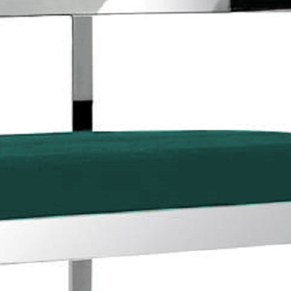 30" Green and Silver Metal and Velvet Low Back Bar Height Bar Chair-3