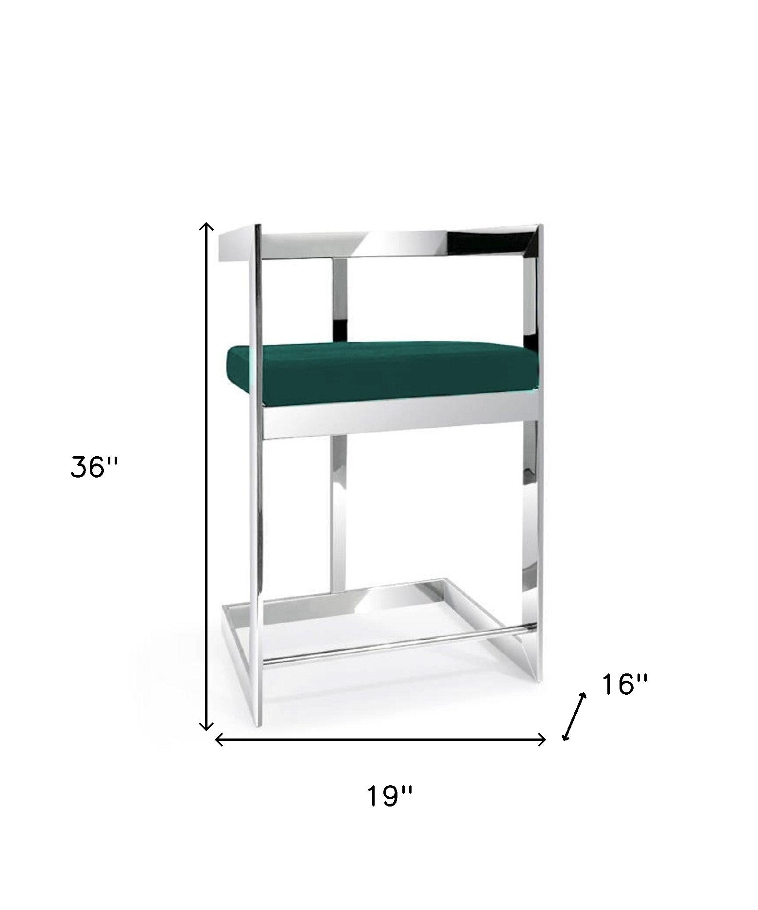 26" Green and Silver Velvet and Stainless Steel Low Back Counter Height Bar Chair-5